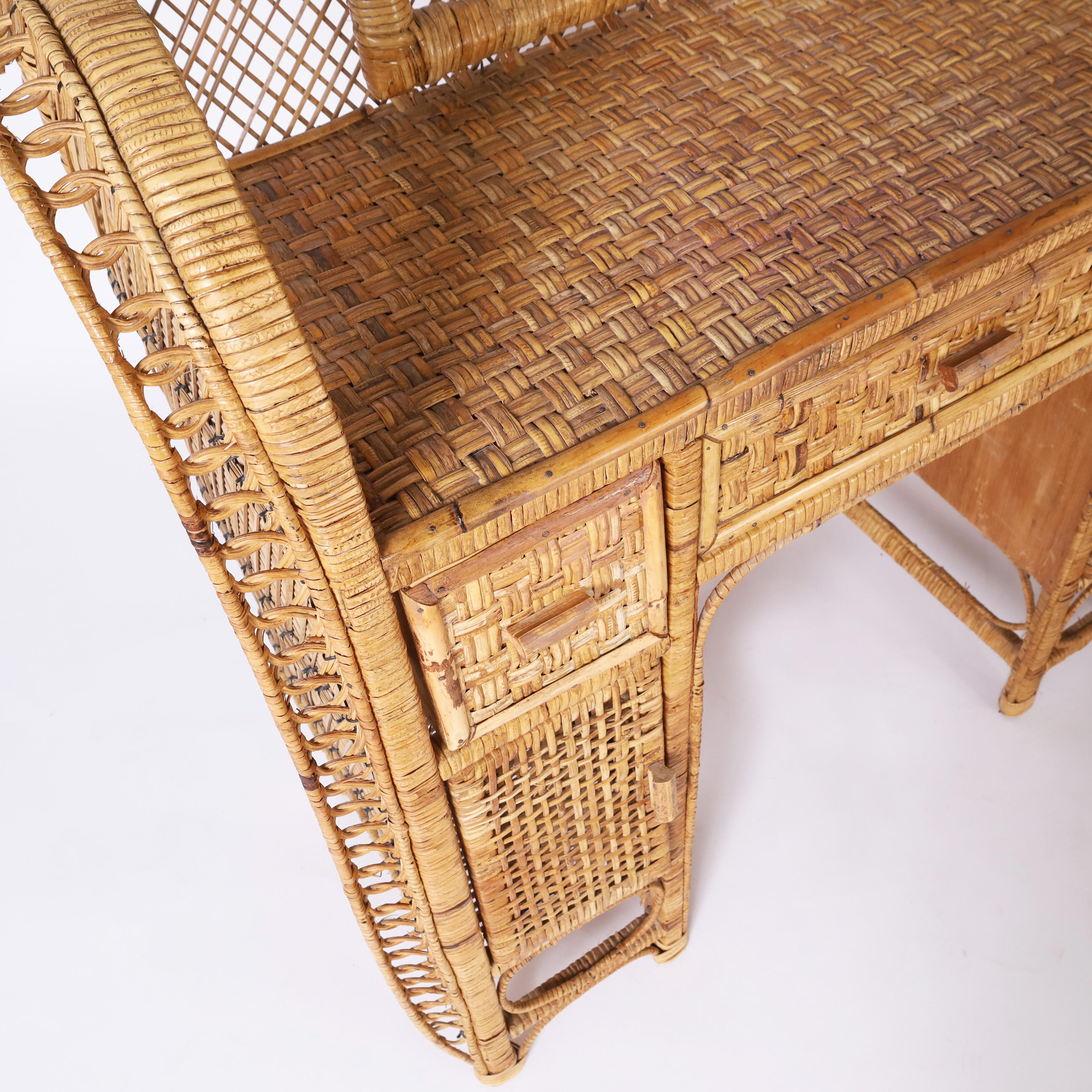 Vintage Anglo Indian Wicker and Rattan Peacock Vanity In Good Condition For Sale In Palm Beach, FL