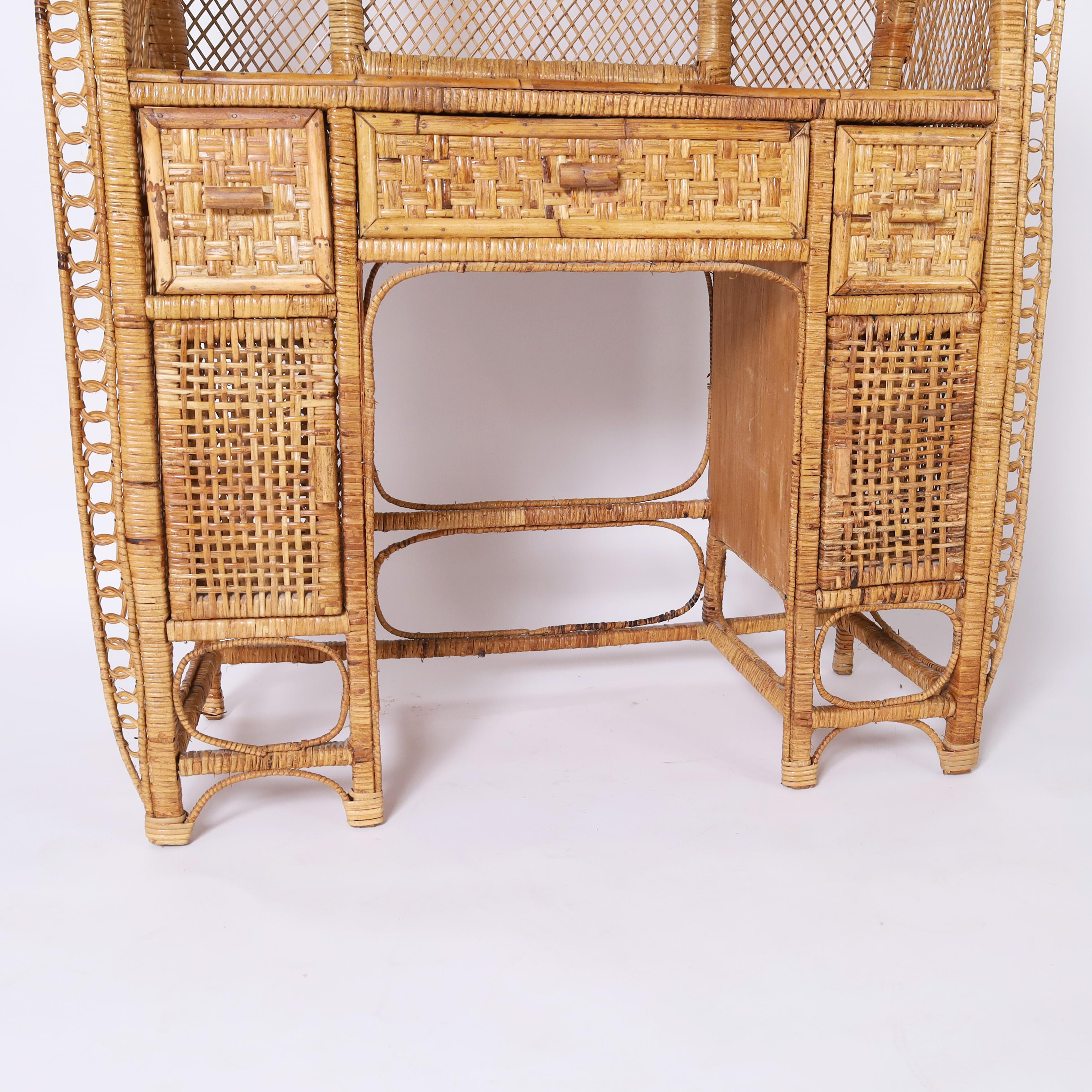 Vintage Anglo Indian Wicker and Rattan Peacock Vanity For Sale 1