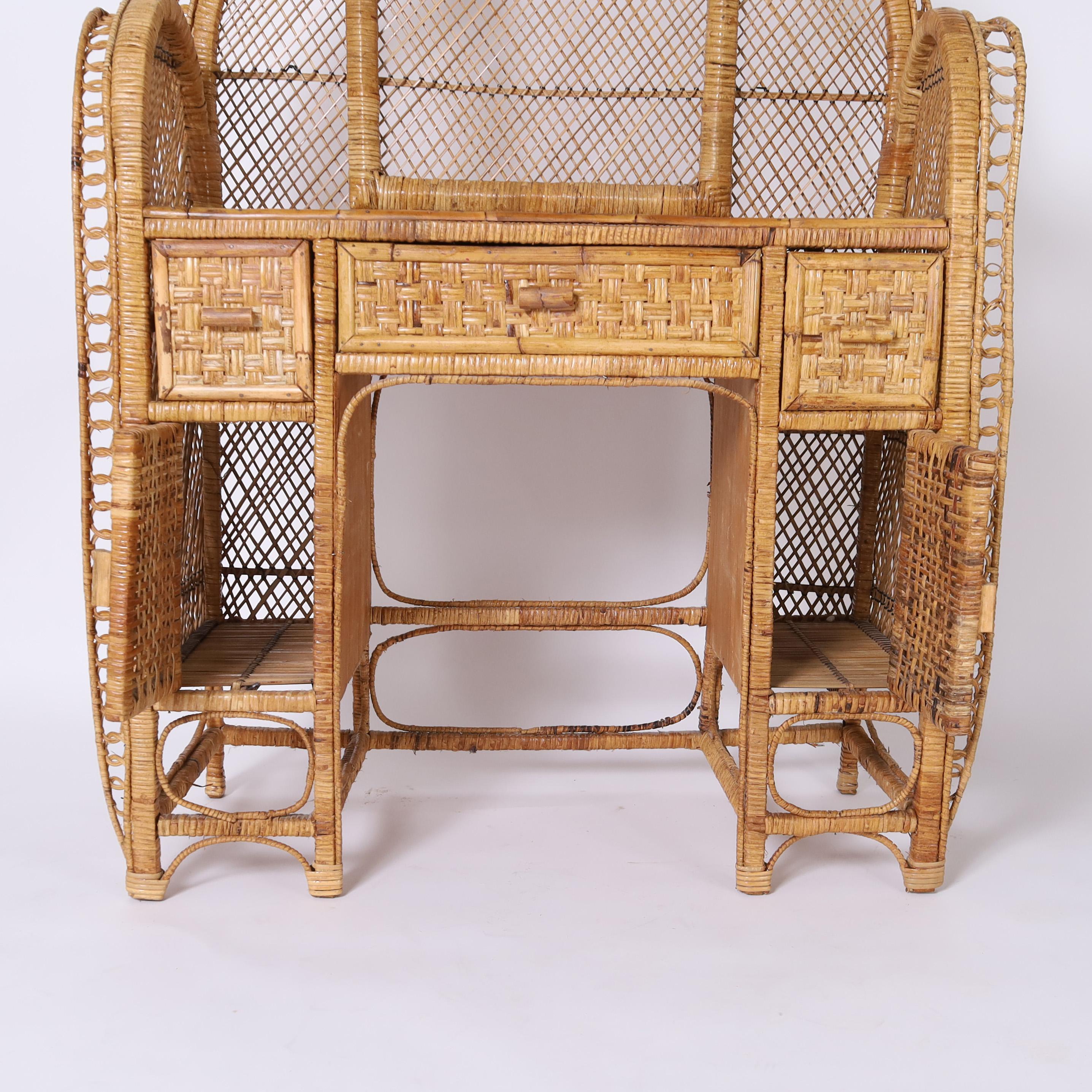 Vintage Anglo Indian Wicker and Rattan Peacock Vanity For Sale 2