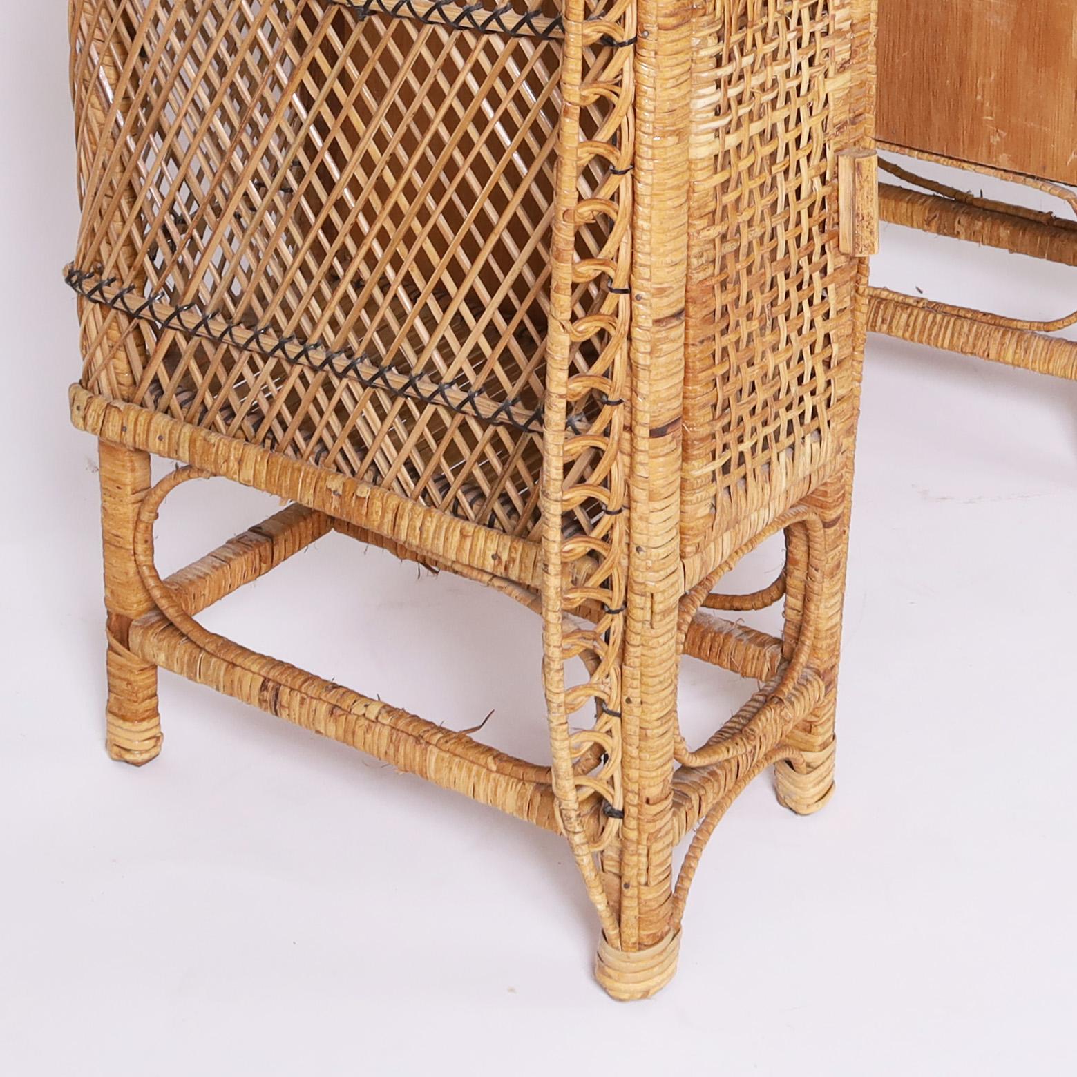 Vintage Anglo Indian Wicker and Rattan Peacock Vanity For Sale 3