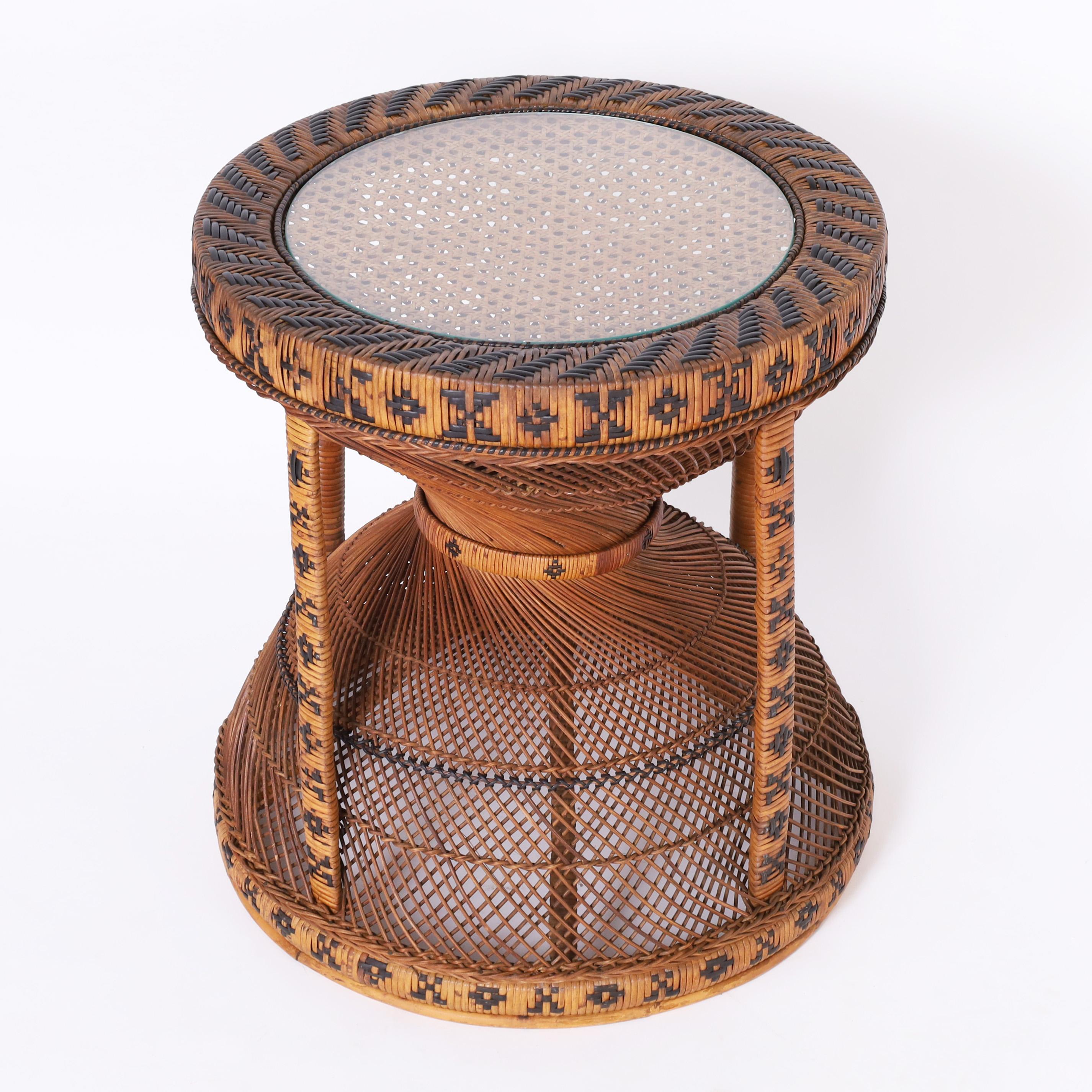 Anglo-Indian Vintage Anglo Indian Wicker and Reed Accent Table or Stand