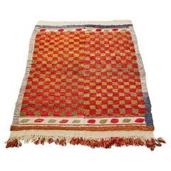 Vintage Angora Loop Pile Teppich in Rot- und Grün kariertem Muster, Türkei, 20. Jahrhundert