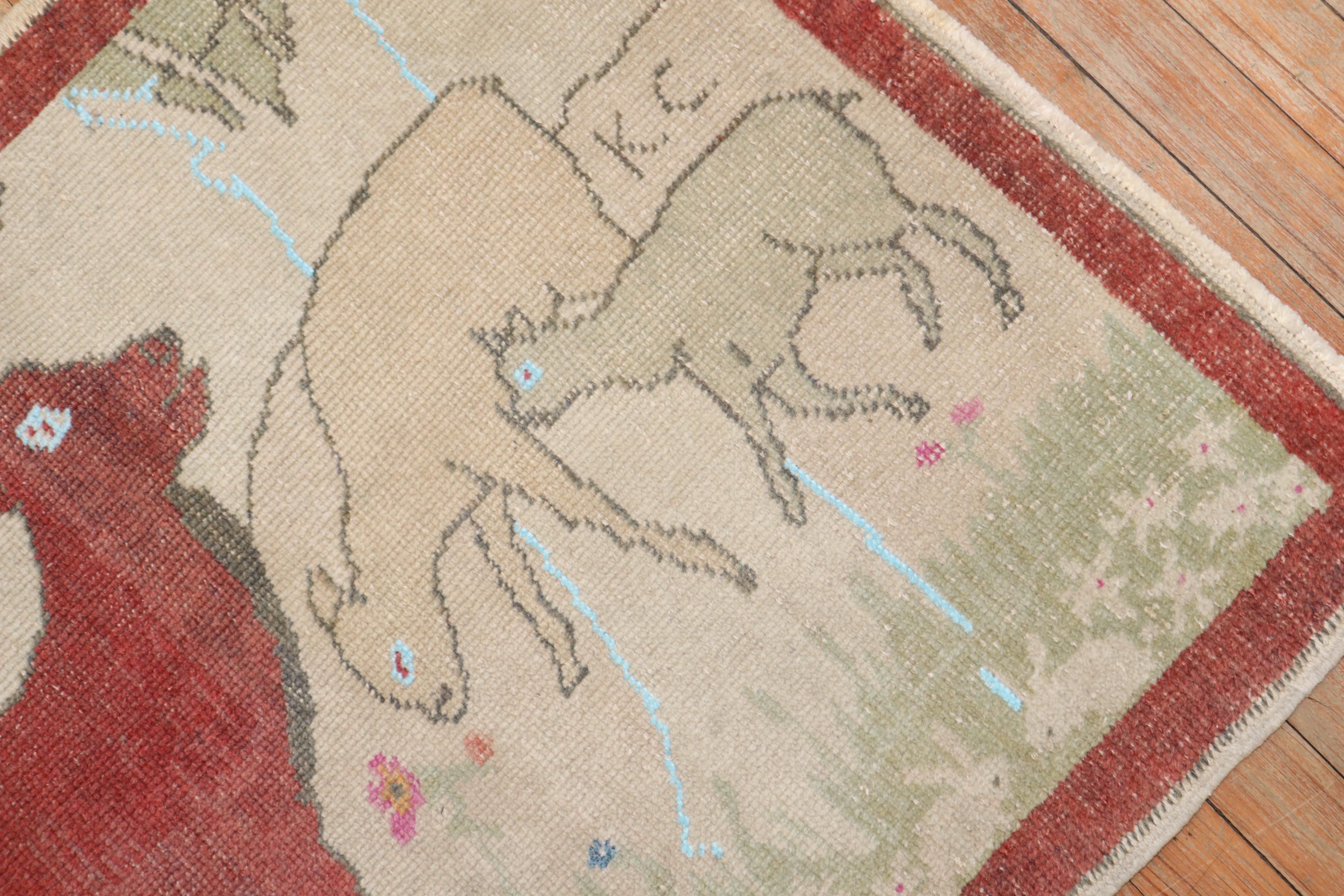 Hand-Knotted Vintage Animal Pictorial Turkish Rug For Sale