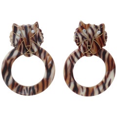 Retro Animal Print Door Knocker Style Hoop Earrings