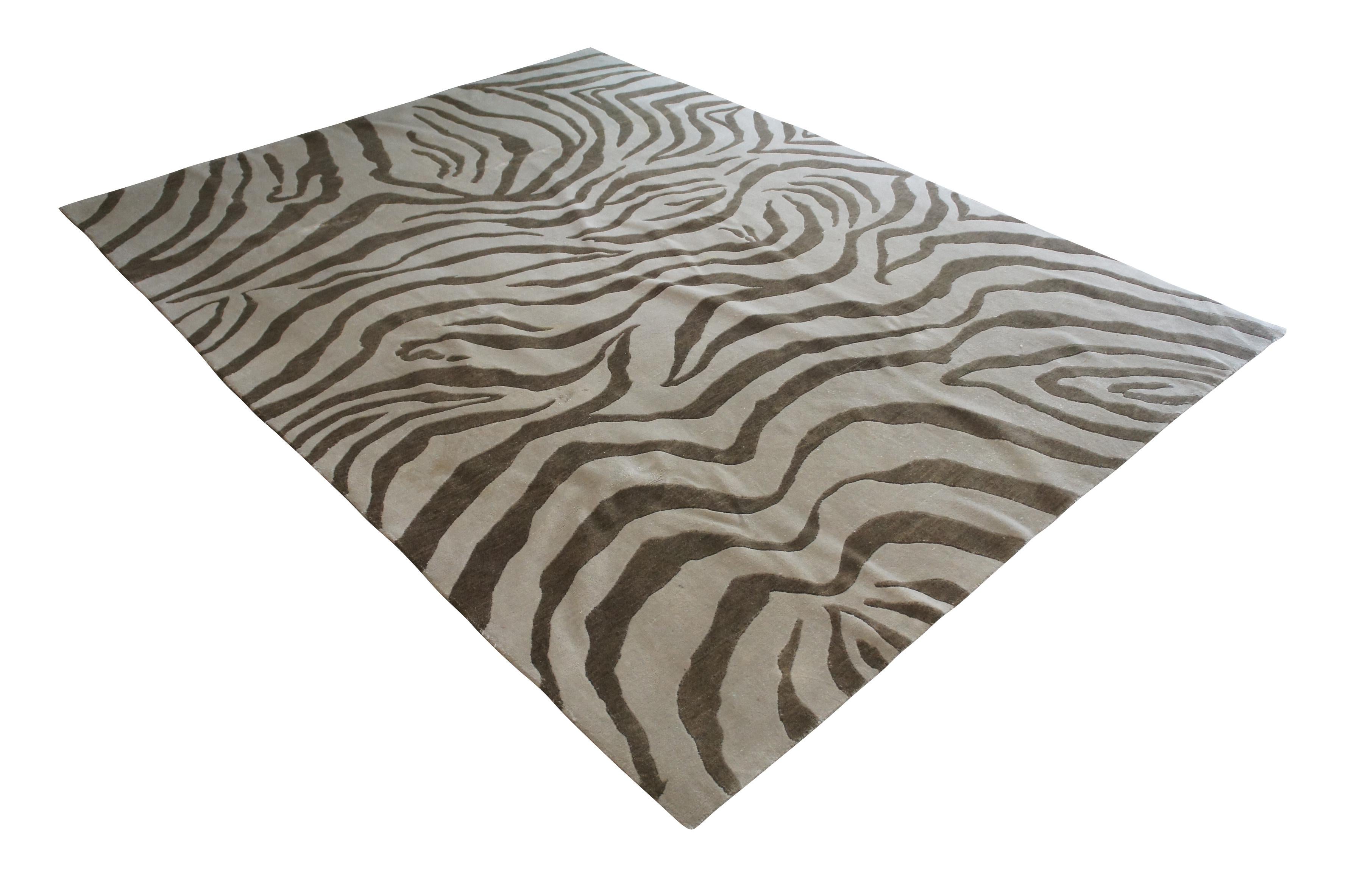Vintage Animal Print Modern Brown & Beige Zebra Are Rug Carpet 8' x 11'  In Good Condition For Sale In Dayton, OH