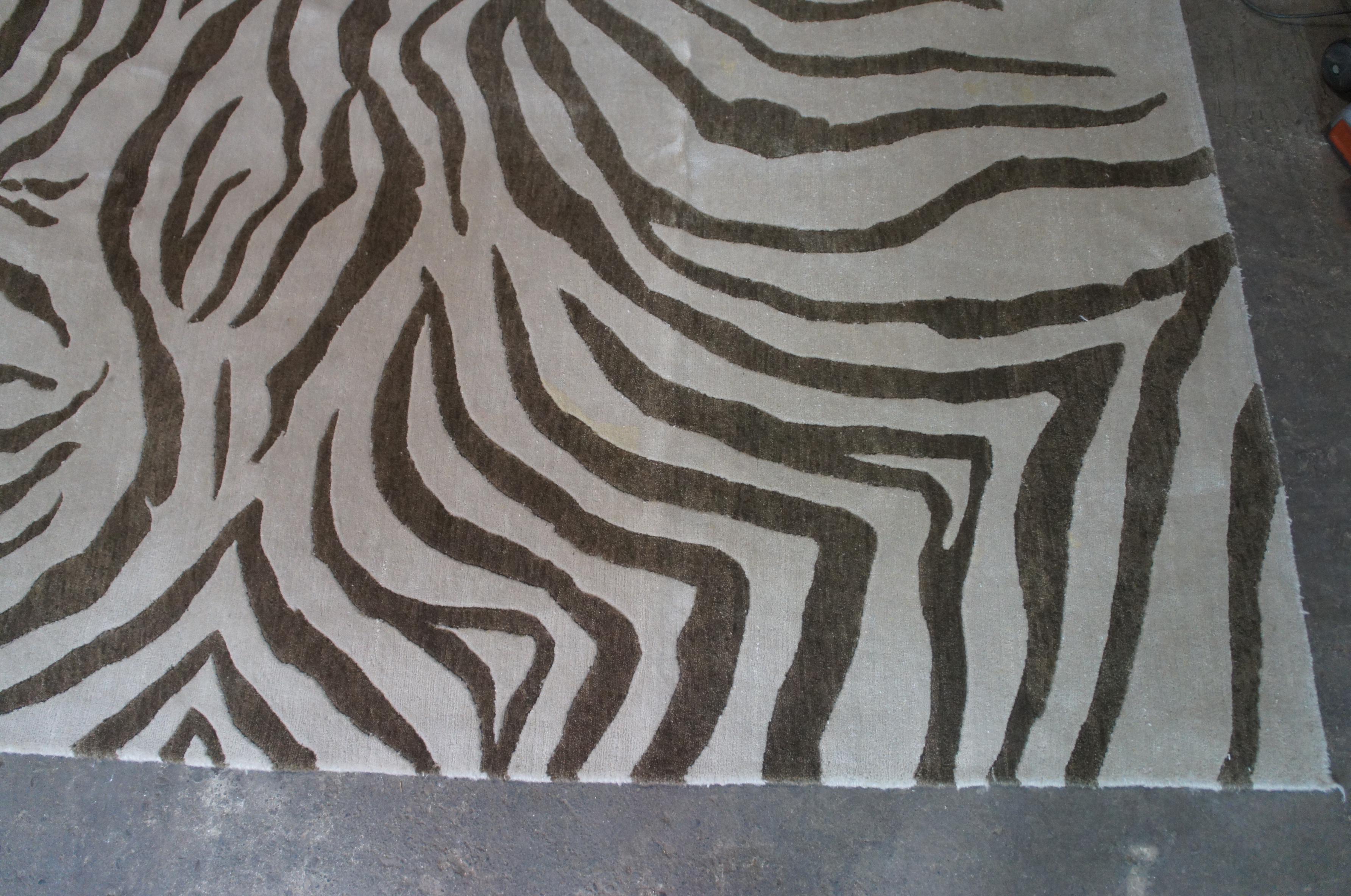 Vintage Animal Print Modern Brown & Beige Zebra Are Rug Carpet 8' x 11'  For Sale 2