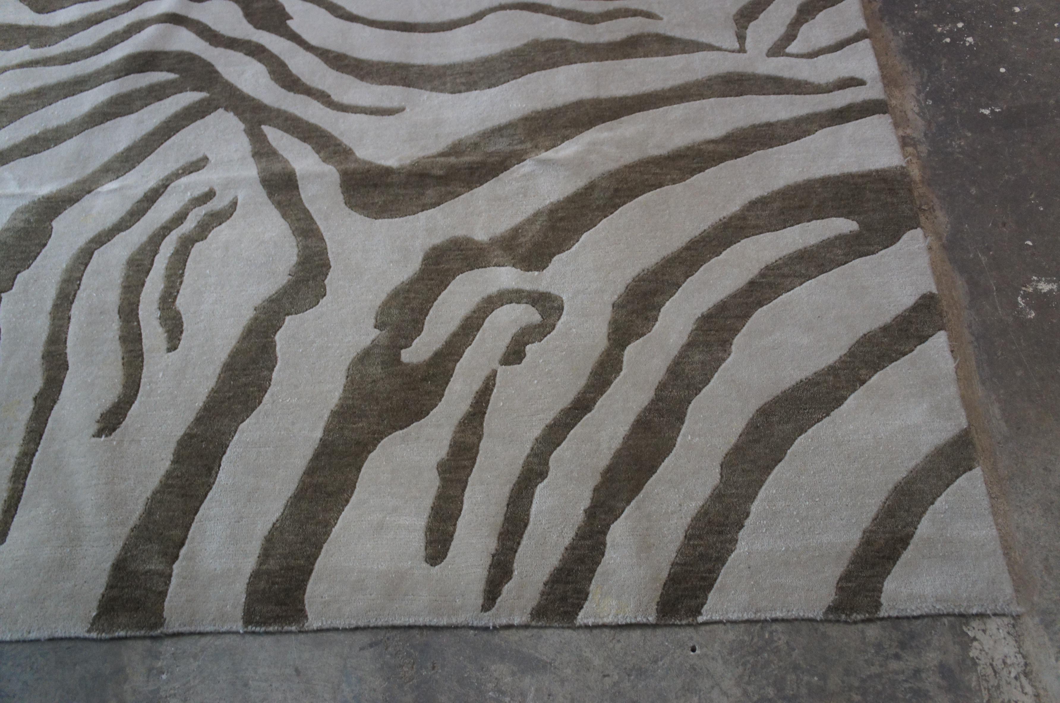 Vintage Animal Print Modern Brown & Beige Zebra Are Rug Carpet 8' x 11'  For Sale 3