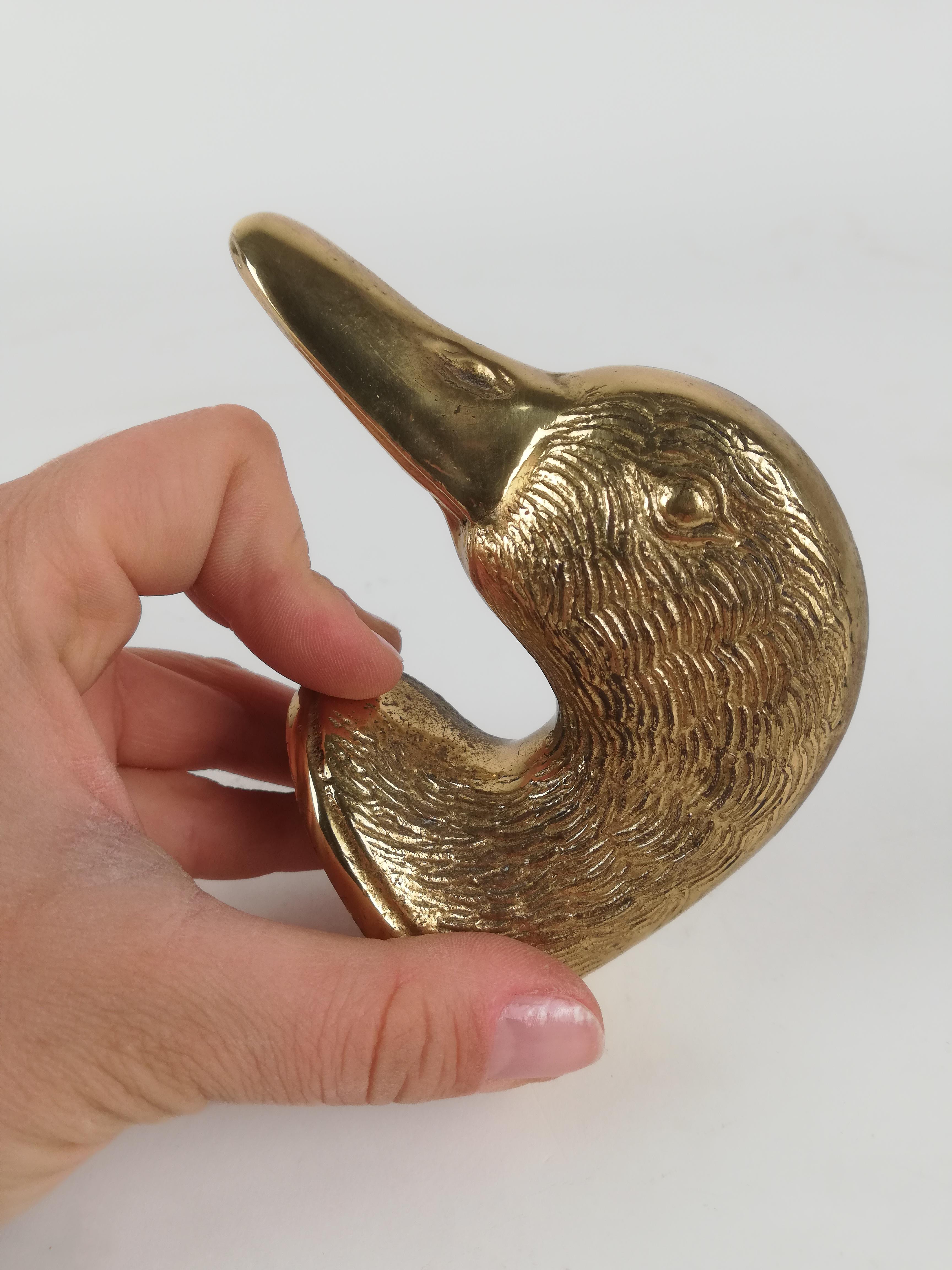 Vintage-Tierskopf-Flaschenöffner mit Tierkopf im Stil von Gucci, Skulpturale Ente aus Messing 1