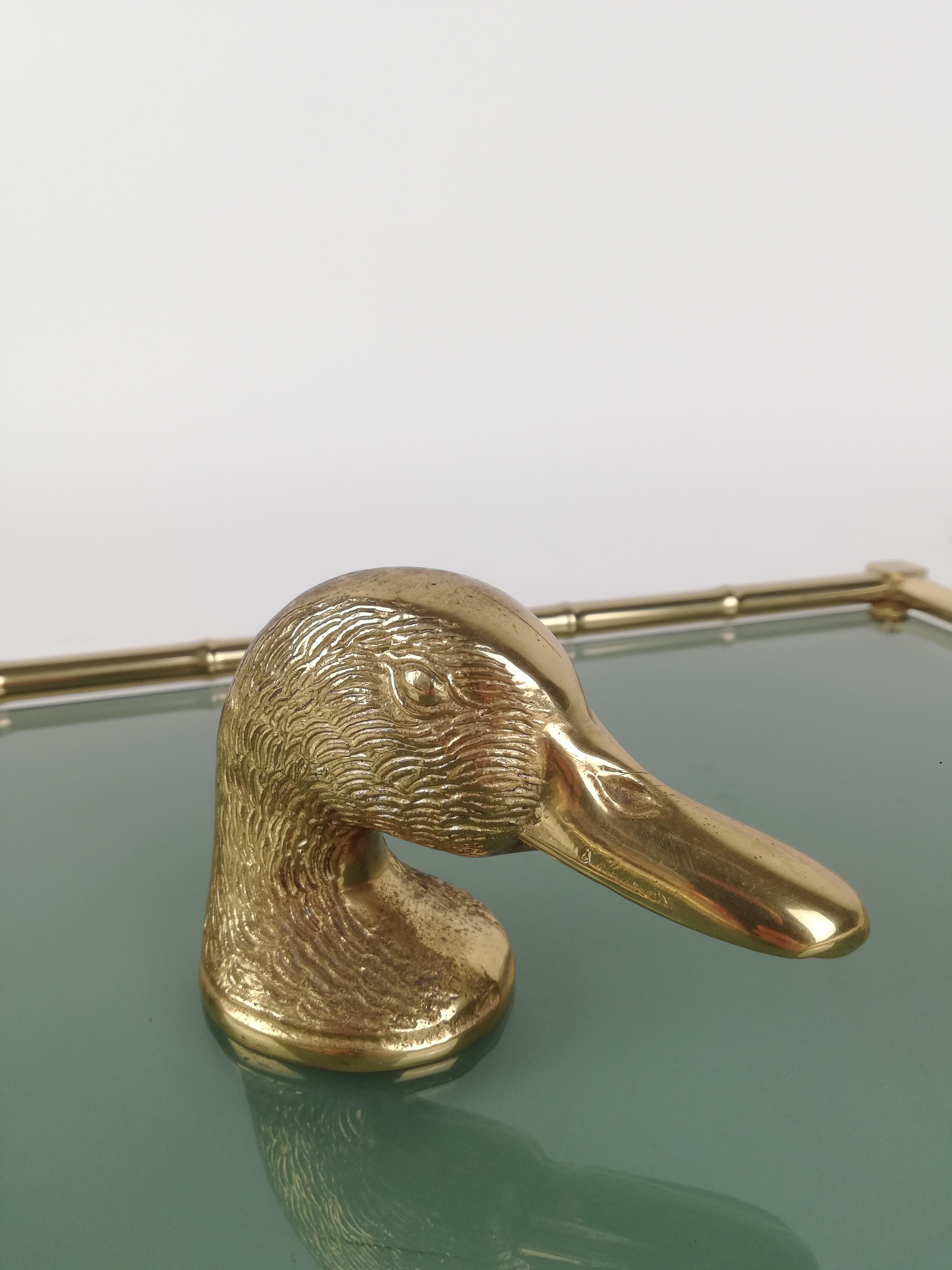 Vintage-Tierskopf-Flaschenöffner mit Tierkopf im Stil von Gucci, Skulpturale Ente aus Messing 3