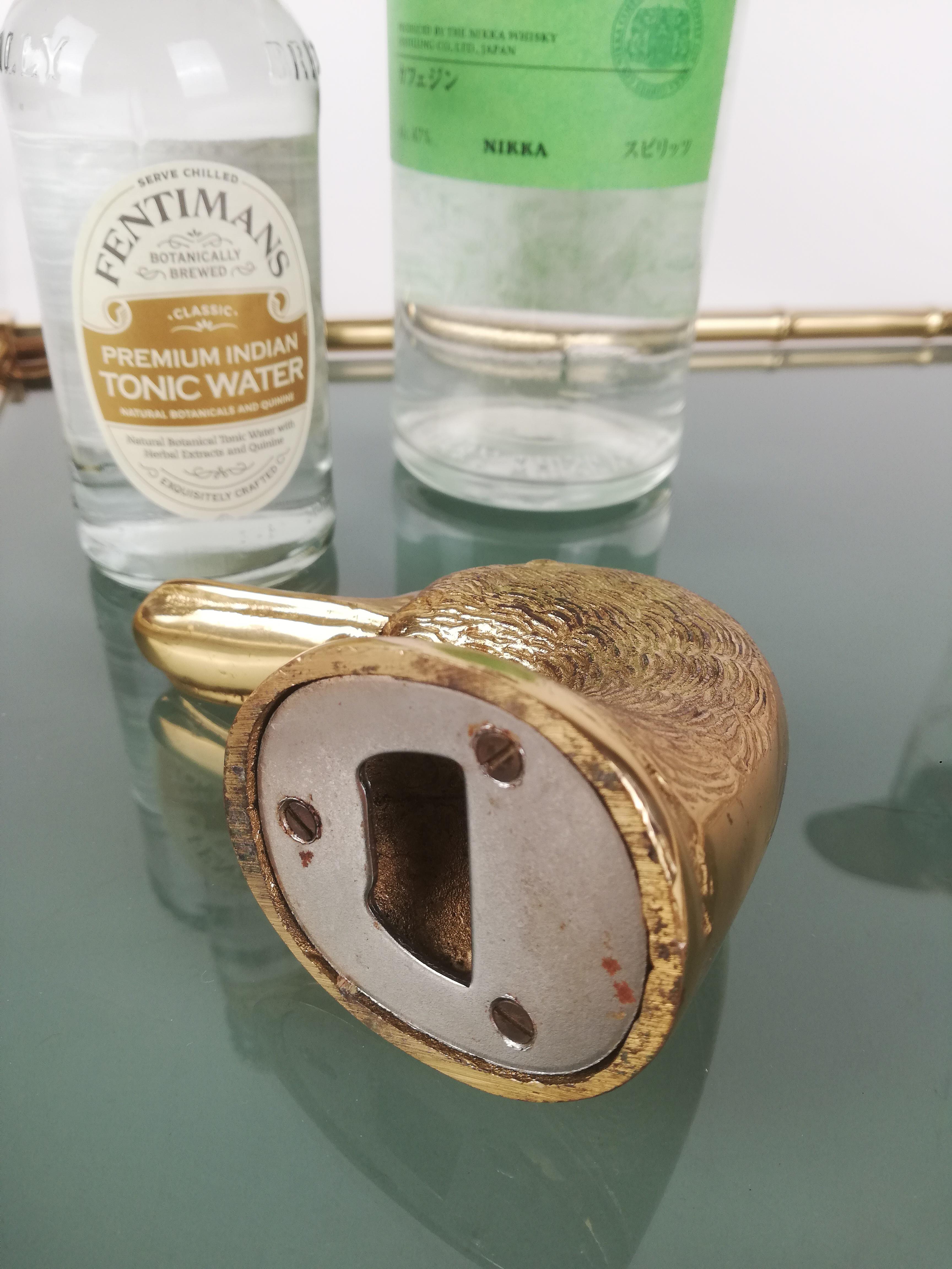 Vintage-Tierskopf-Flaschenöffner mit Tierkopf im Stil von Gucci, Skulpturale Ente aus Messing (20. Jahrhundert)