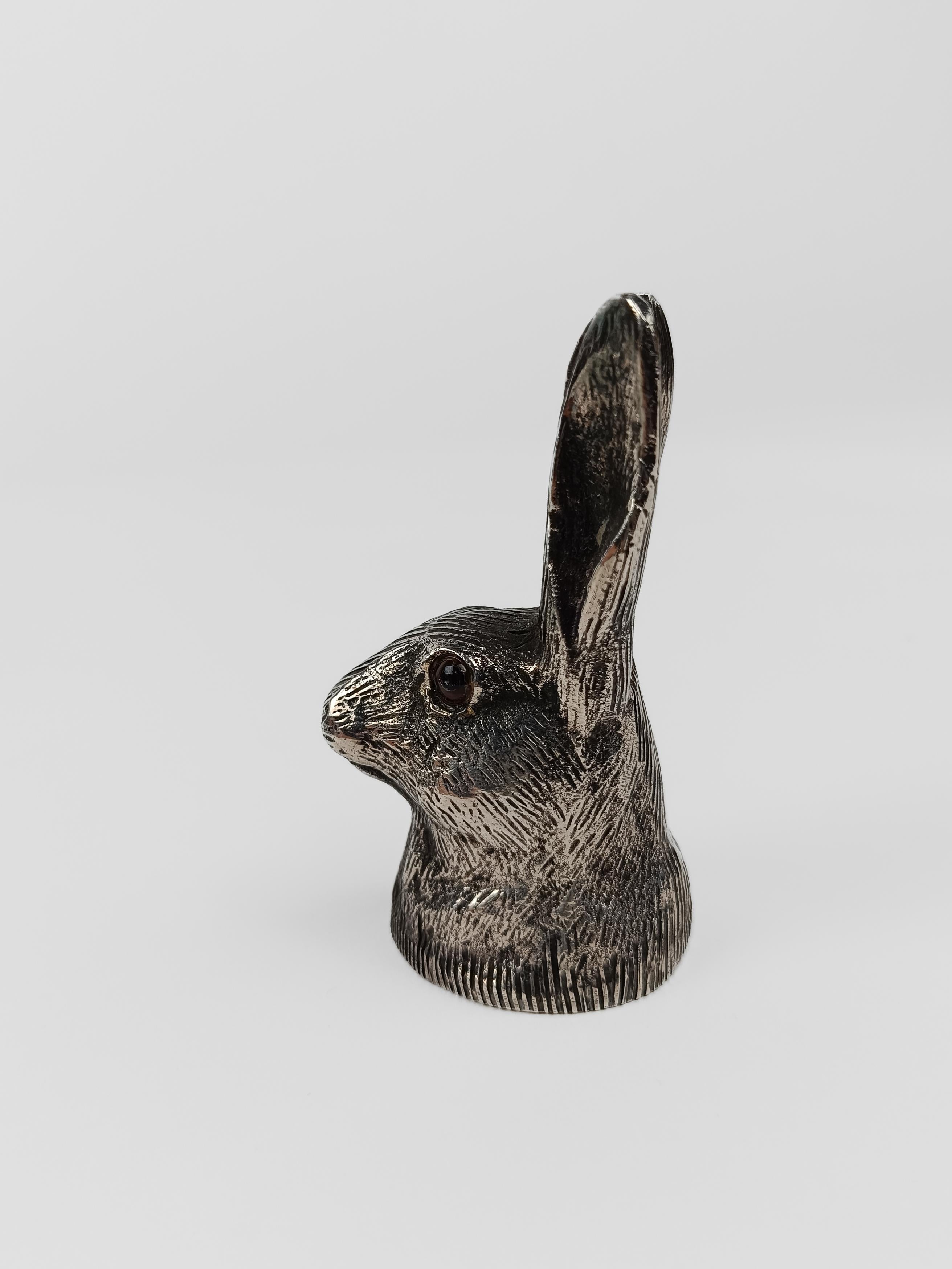 Vintage Animal's Head Bottle Opener in the Style of Gucci, Silver Plated Hare For Sale 9