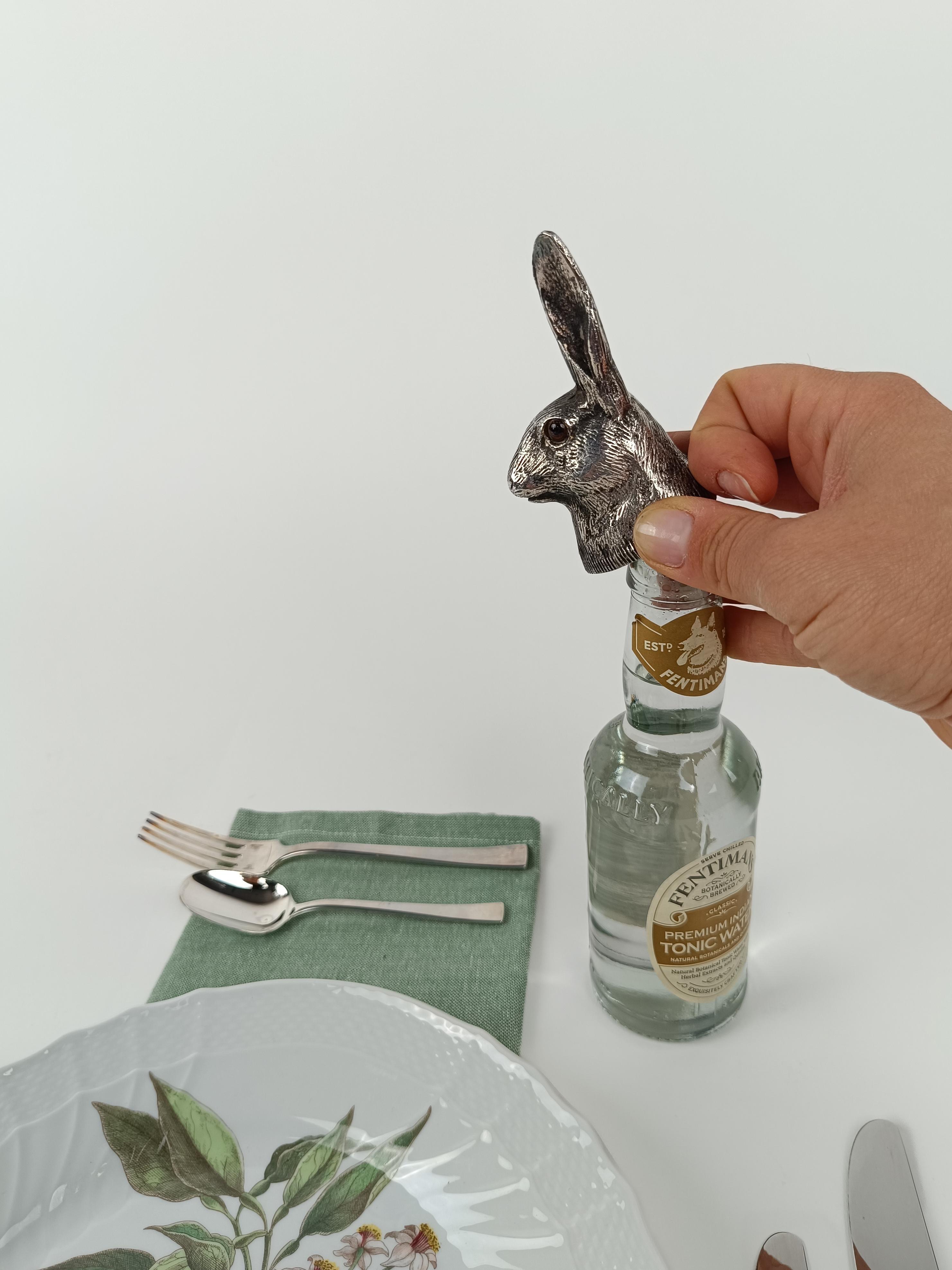 Vintage Animal's Head Bottle Opener in the Style of Gucci, Silver Plated Hare 3