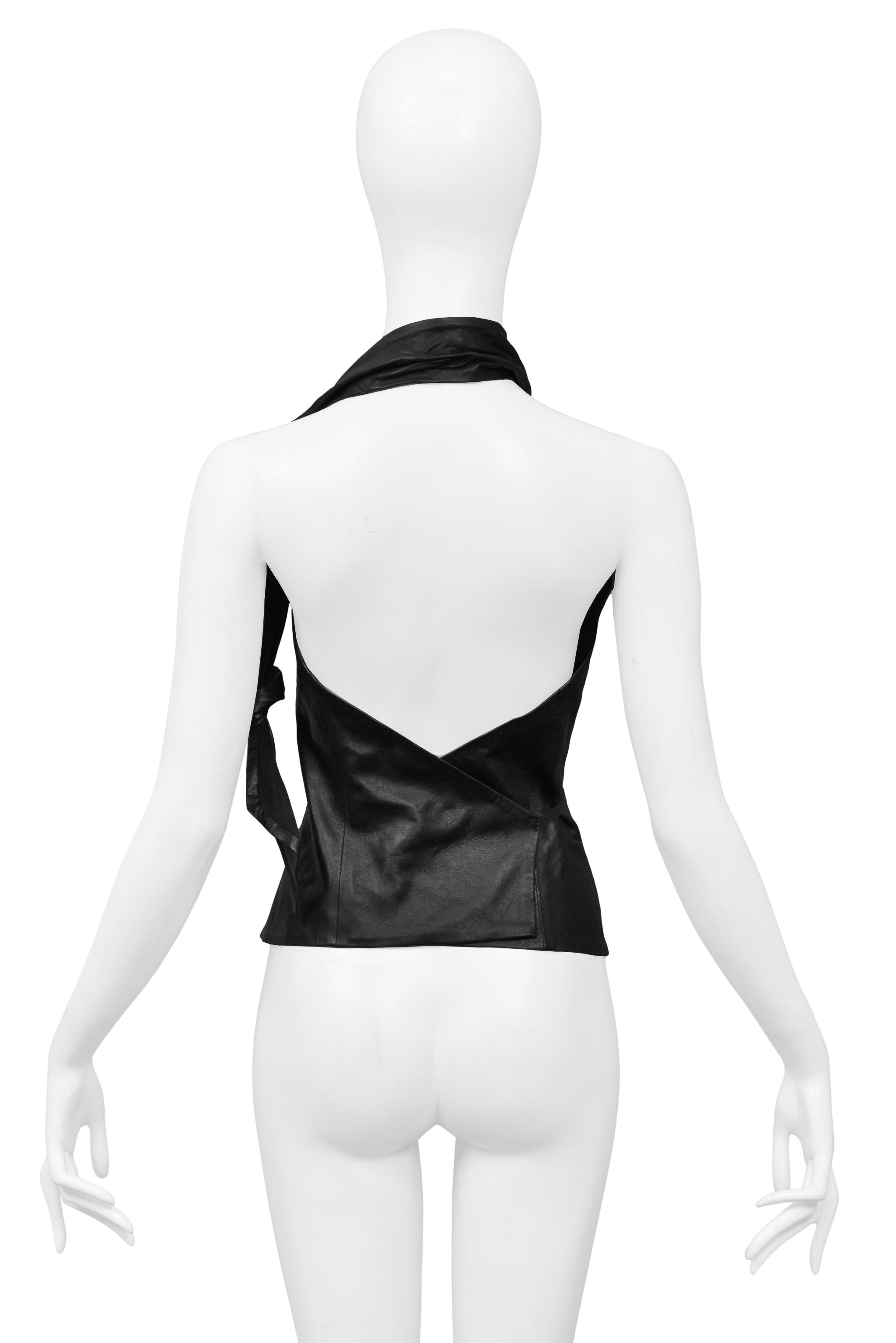 Top Vintage Ann Demeulemeester de cuero con espalda abierta y escote halter en Excelente Estado en Los Angeles, CA