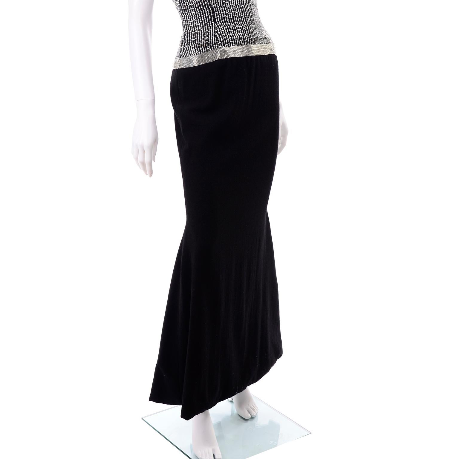Vintage Ann Lawrence Strapless Silver and Black Beaded Evening Dress w ...