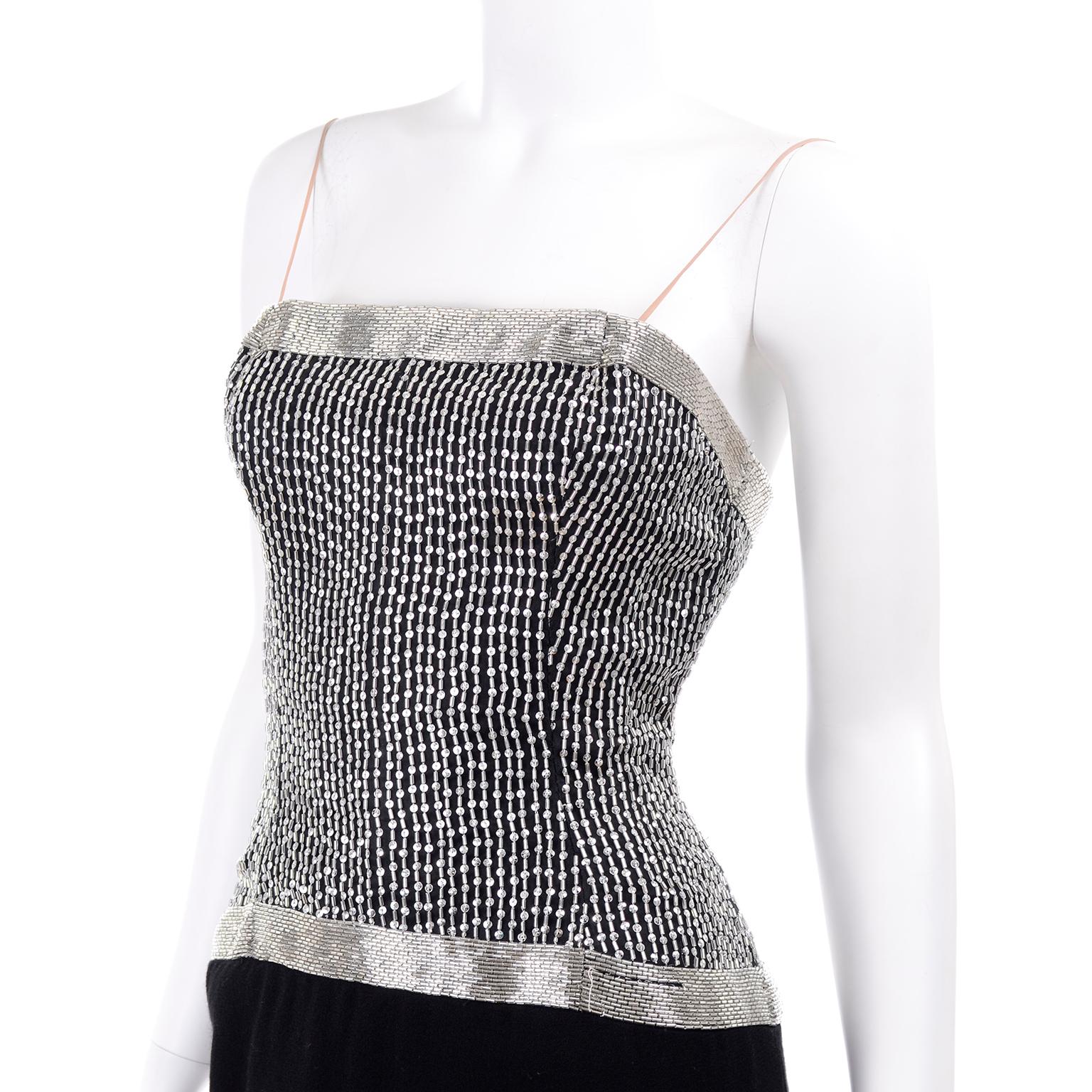 Vintage Ann Lawrence Strapless Silver & Black Beaded Evening Dress w Rhinestones For Sale 4