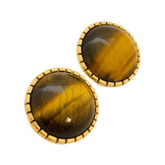 Orecchini a clip d'epoca ANN TAYLOR in vetro dorato con occhio di tigre, firmati dalla stilista
