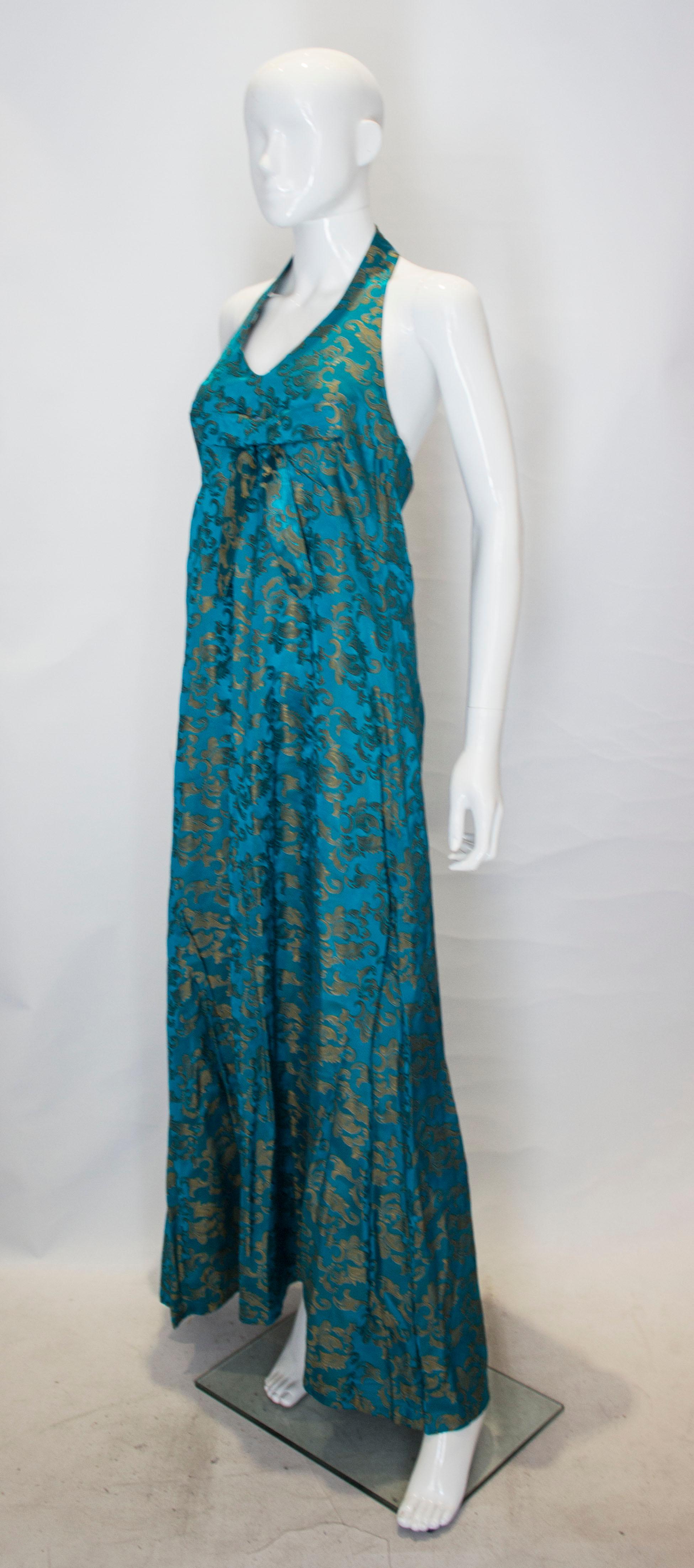 Blue Vintage Anna Clay Couture Halter Neck Gown For Sale