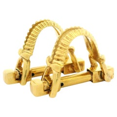 Annaratone Magyary Boutons de manchette vintage cannelés incurvés en or jaune 18 carats