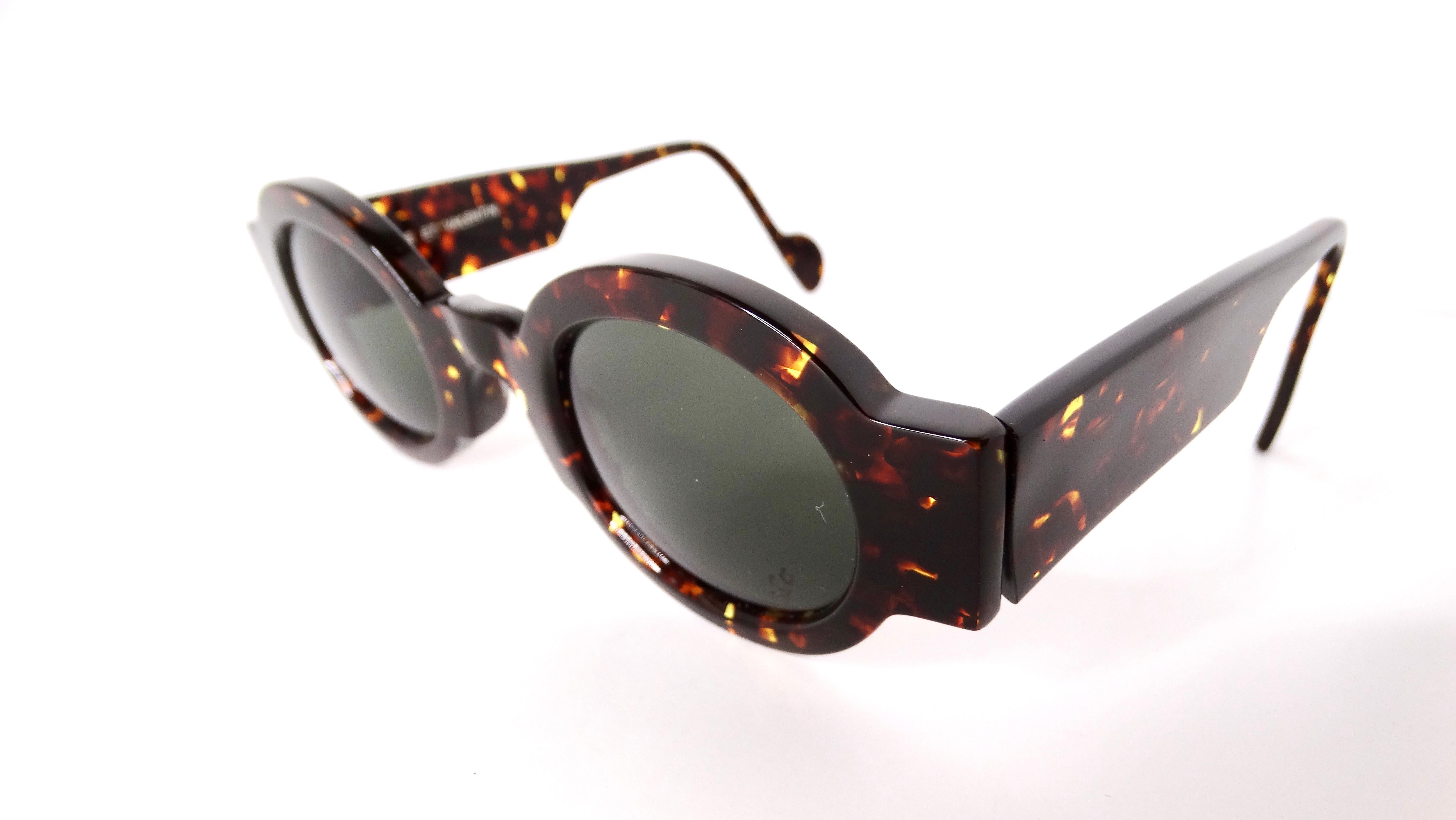 Black Vintage Anne Et Valentin Round Tortoise Tinted Sunglasses For Sale