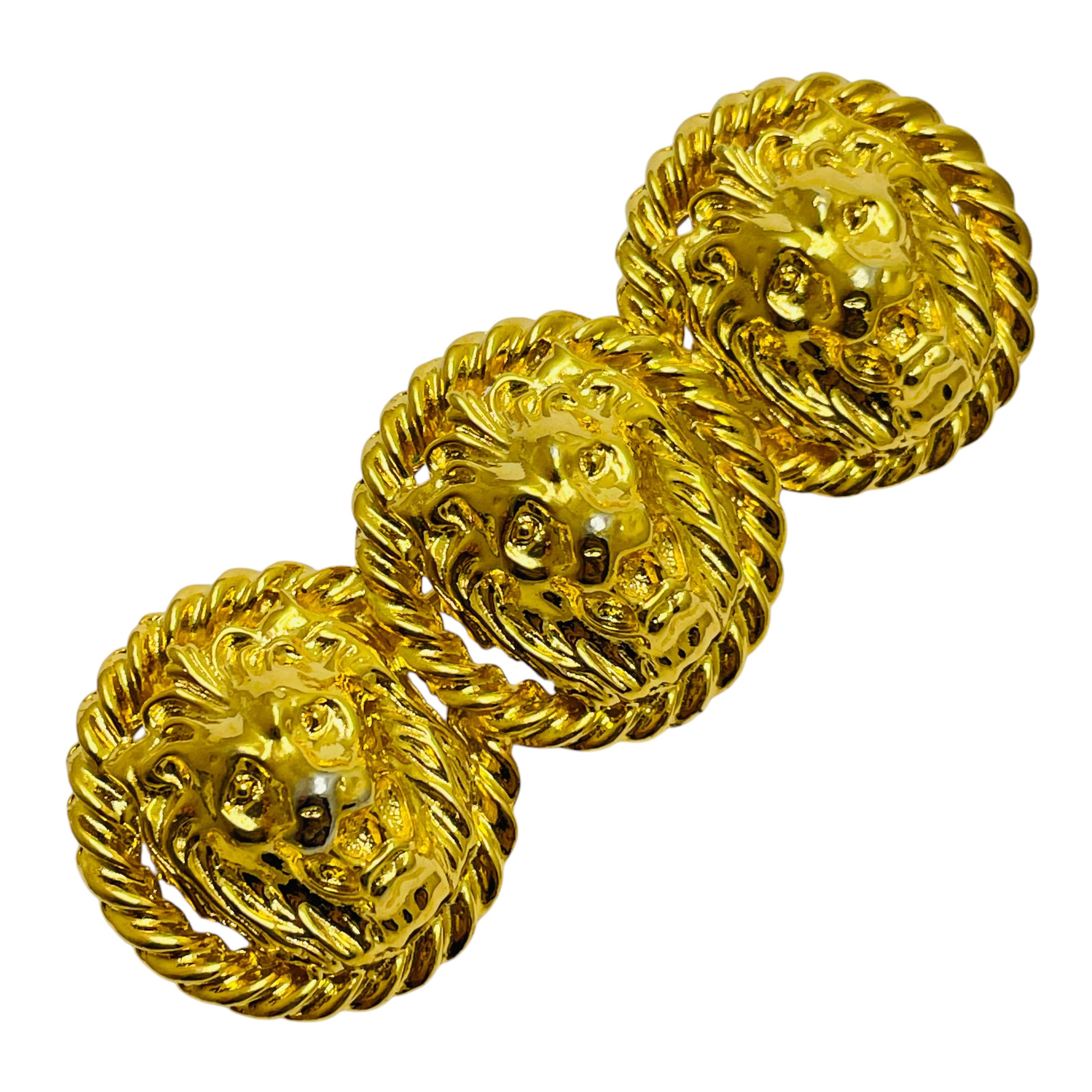 Vintage ANNE KLEIN AK gold tone lions head designer brooch