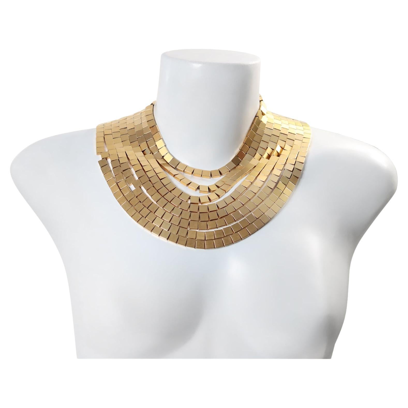 Vintage Anne Klein Couture Gold Tone 8 Row Necklace Circa 1980s