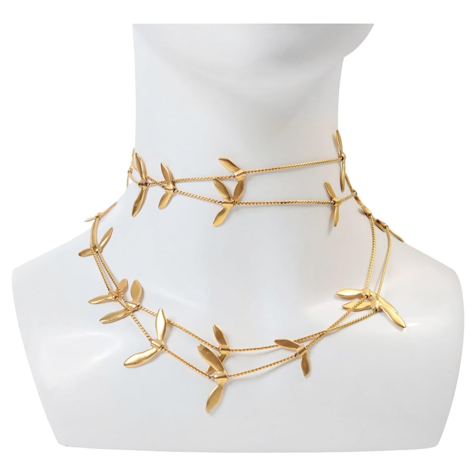 Vintage Anne Klein Couture Collana lunga in tonalità oro, circa anni '80