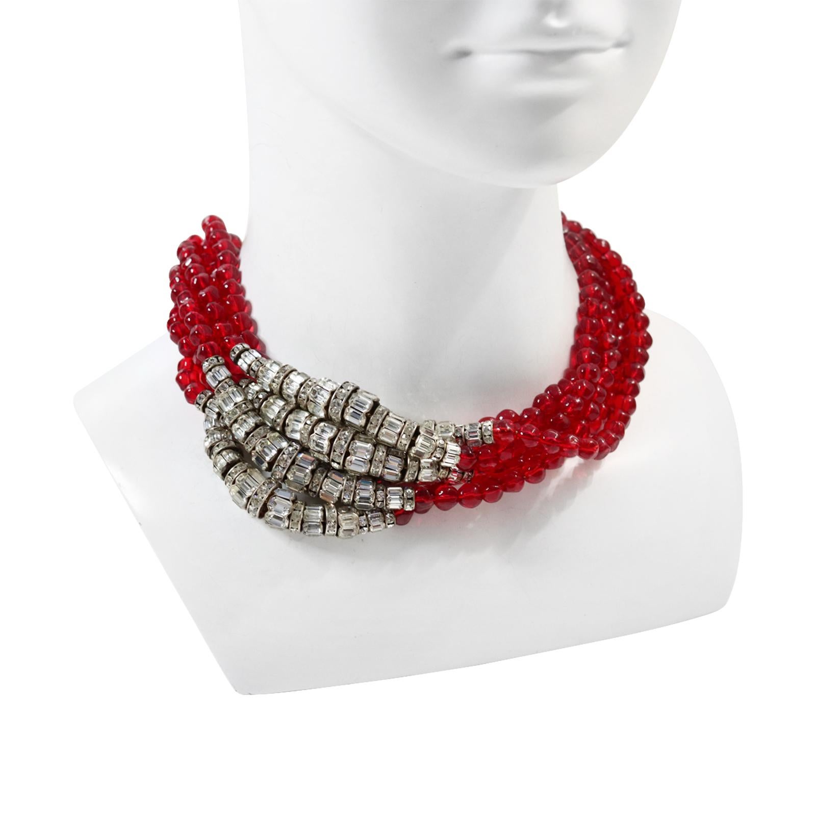 Vintage Anne Klein Couture Red and Diamante Necklace Circa 1980s For Sale 4