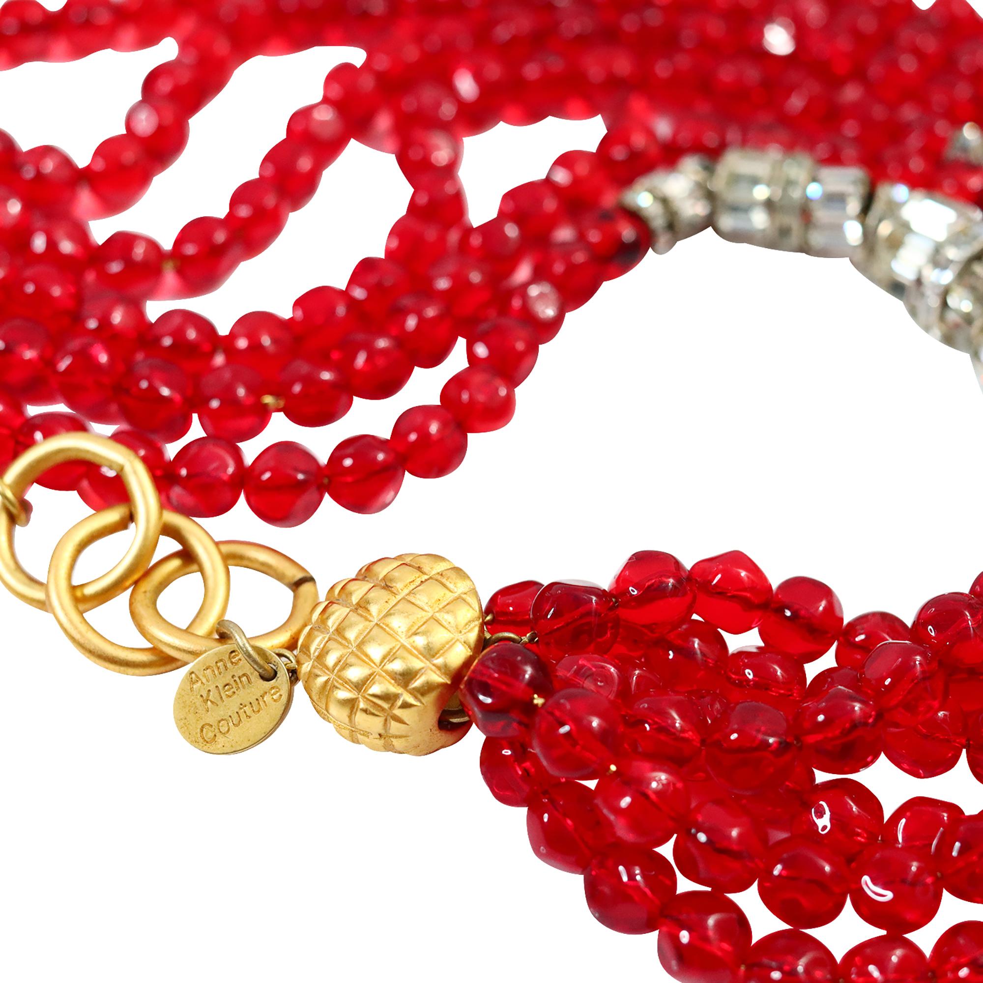 Collana vintage Anne Klein Couture rossa e con diamanti, circa anni '80 in vendita 4
