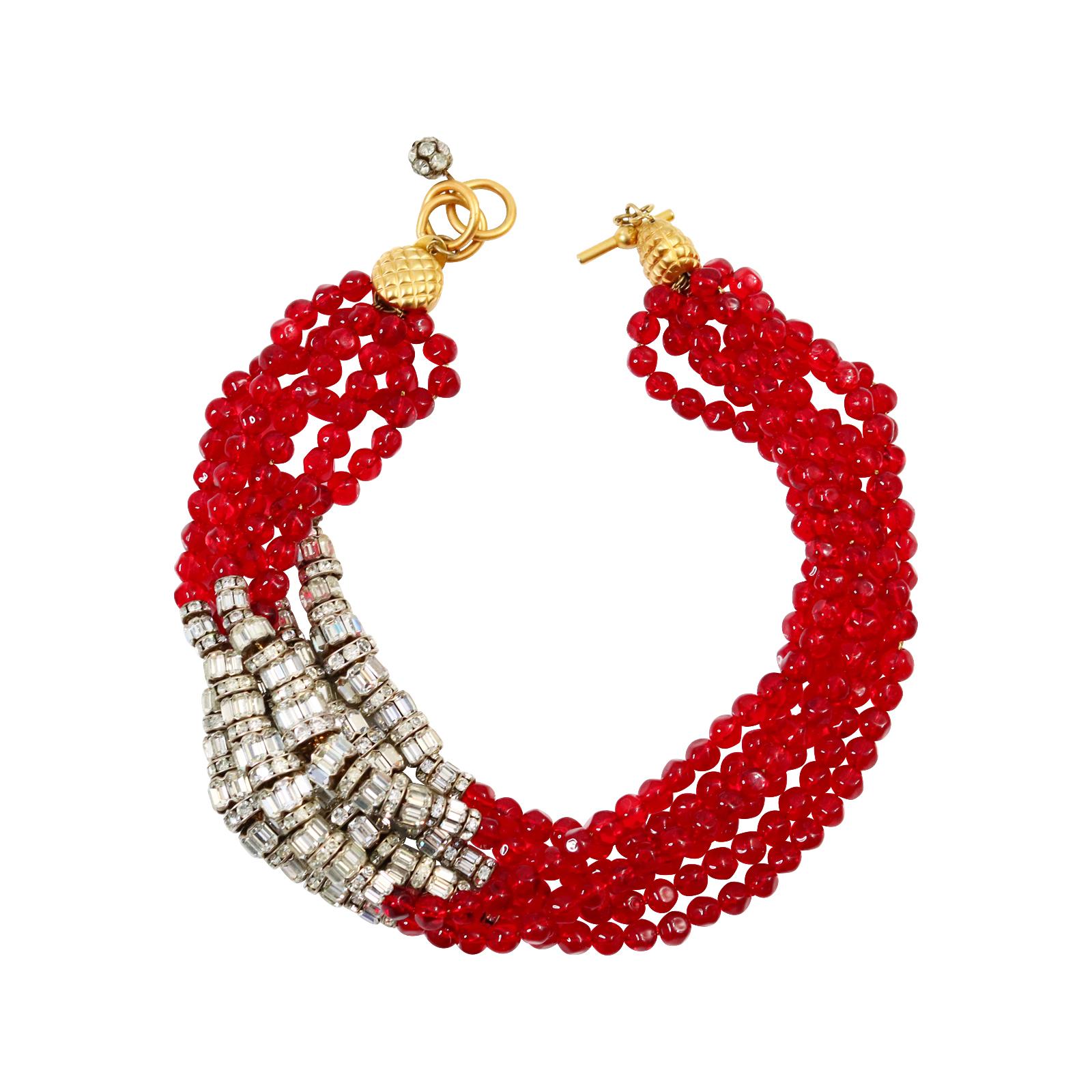 Vintage Anne Klein Couture Halskette aus rotem und Diamanten, ca. 1980er Jahre (Moderne) im Angebot