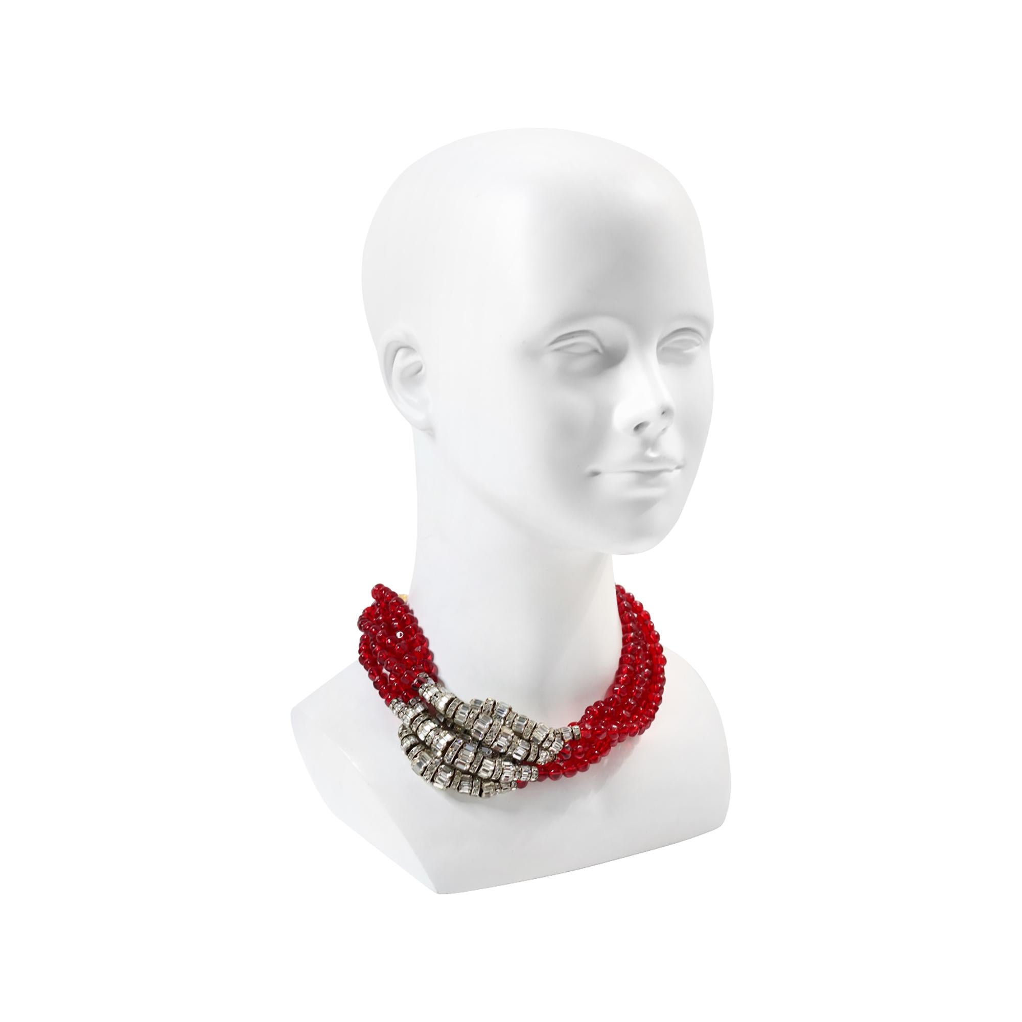 Collana vintage Anne Klein Couture rossa e con diamanti, circa anni '80 In condizioni buone in vendita a New York, NY