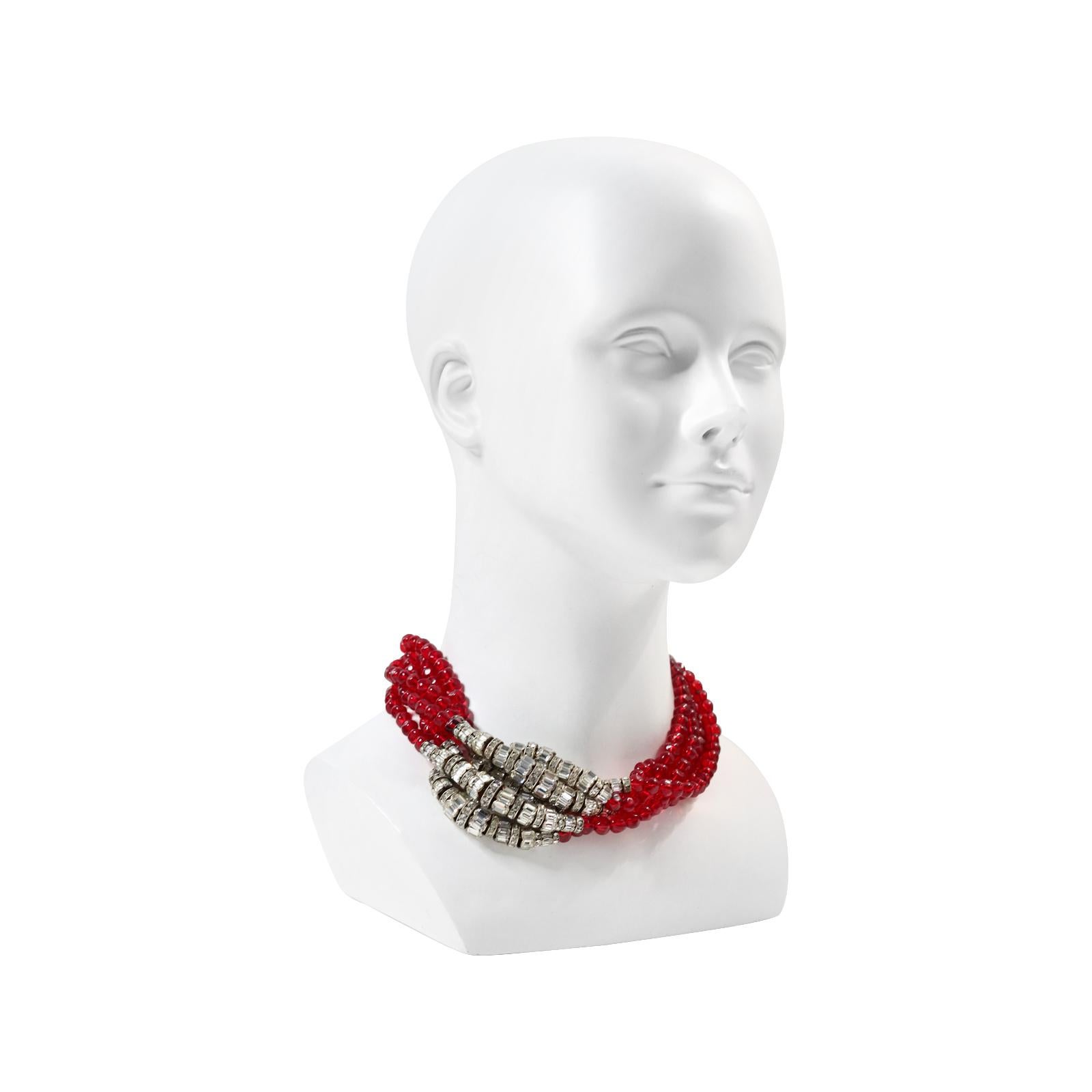 Vintage Anne Klein Couture Red and Diamante Necklace Circa 1980s For Sale 2