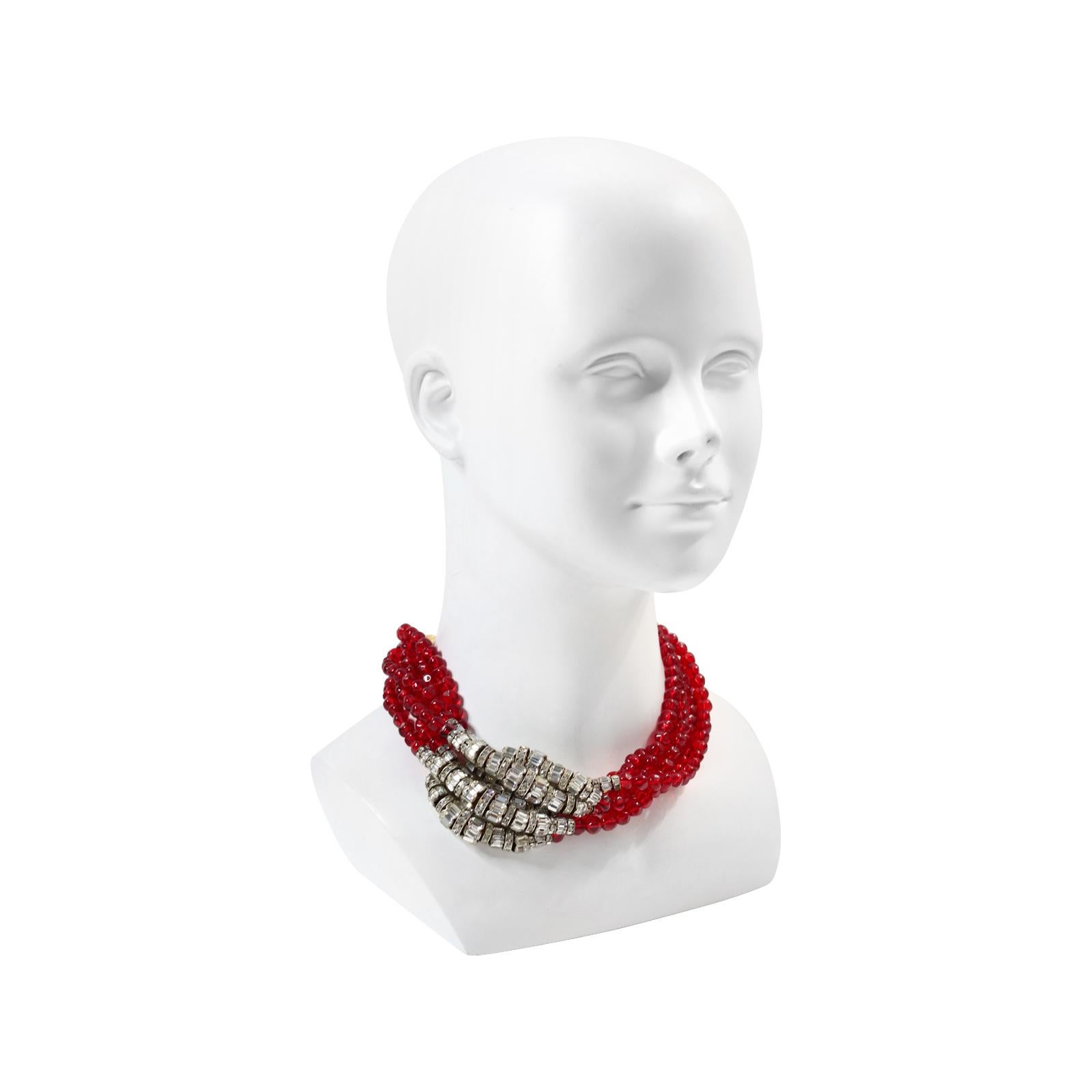 Vintage Anne Klein Couture Red and Diamante Necklace Circa 1980s For Sale 3