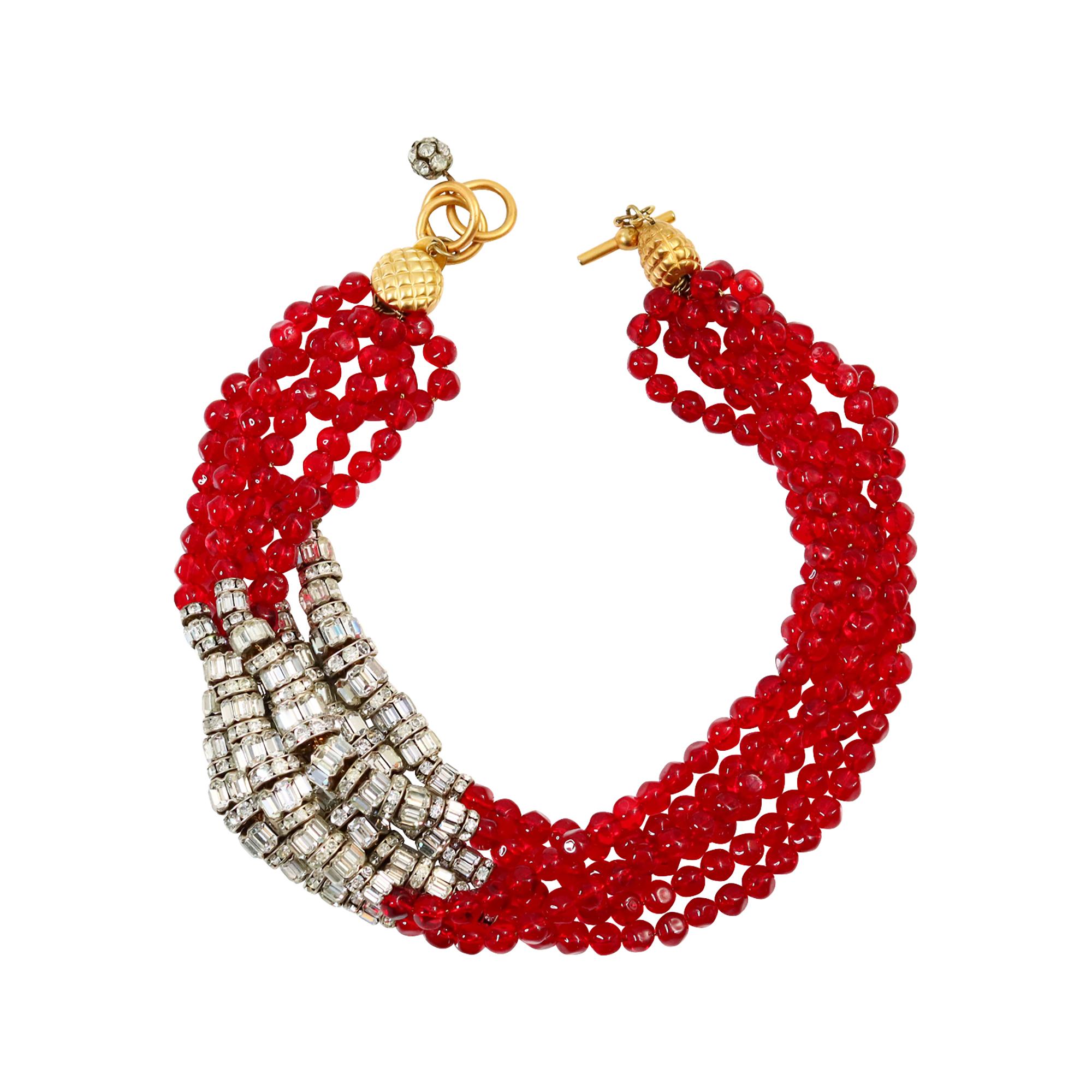 Collana vintage Anne Klein Couture rossa e con diamanti, circa anni '80 in vendita 3