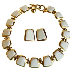 Retro Anne Klein Enamel Choker Toggle T Bar Statement Necklace Earrings Set