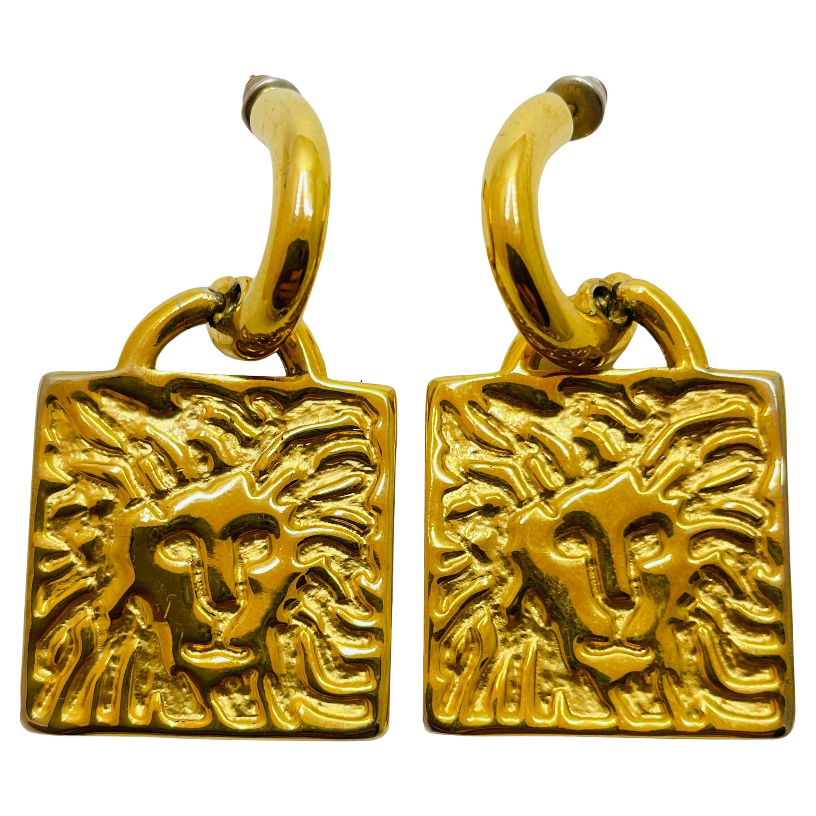 Vintage ANNE KLEIN gold lion pierced earrings For Sale