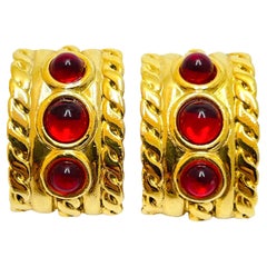 Vintage ANNE KLEIN gold red glass clip on earrings