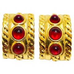 Pendientes vintage de clip de cristal rojo dorado ANNE KLEIN