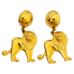 Vintage ANNE KLEIN Goldton baumeln Löwen Designer Clip auf Ohrringe