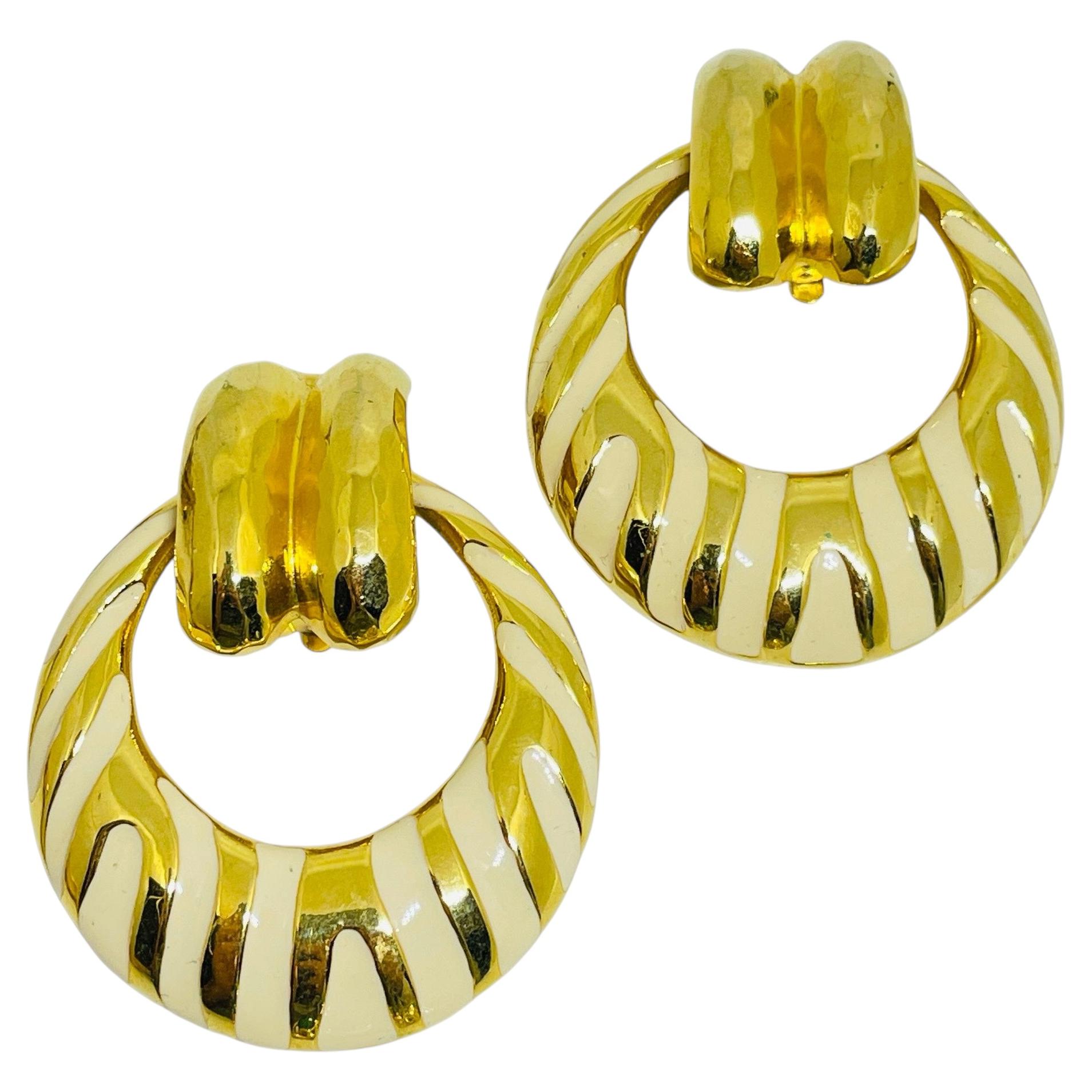 Vintage ANNE KLEIN Gold Ton Emaille Türklopfer Designer Clip auf Ohrringe
