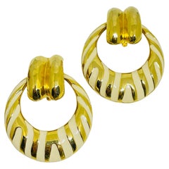 Vintage ANNE KLEIN gold tone enamel door knocker designer clip on earrings