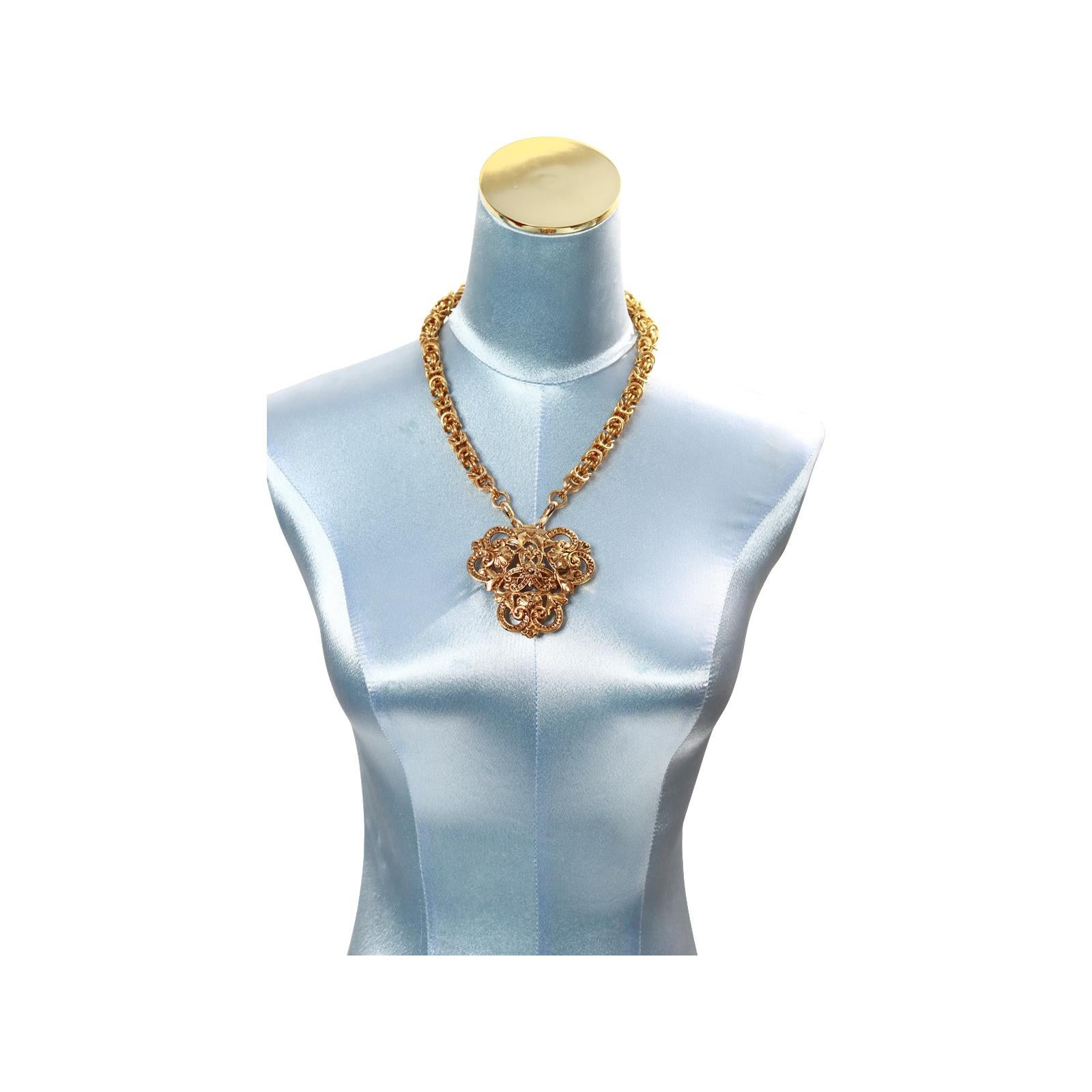 Vintage Anne Klein Gold Tone Long Necklace With Drop Crest Circa 1980s For Sale 5