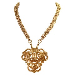 Vintage Anne Klein Gold Tone Long Necklace With Drop Crest Circa 1980s