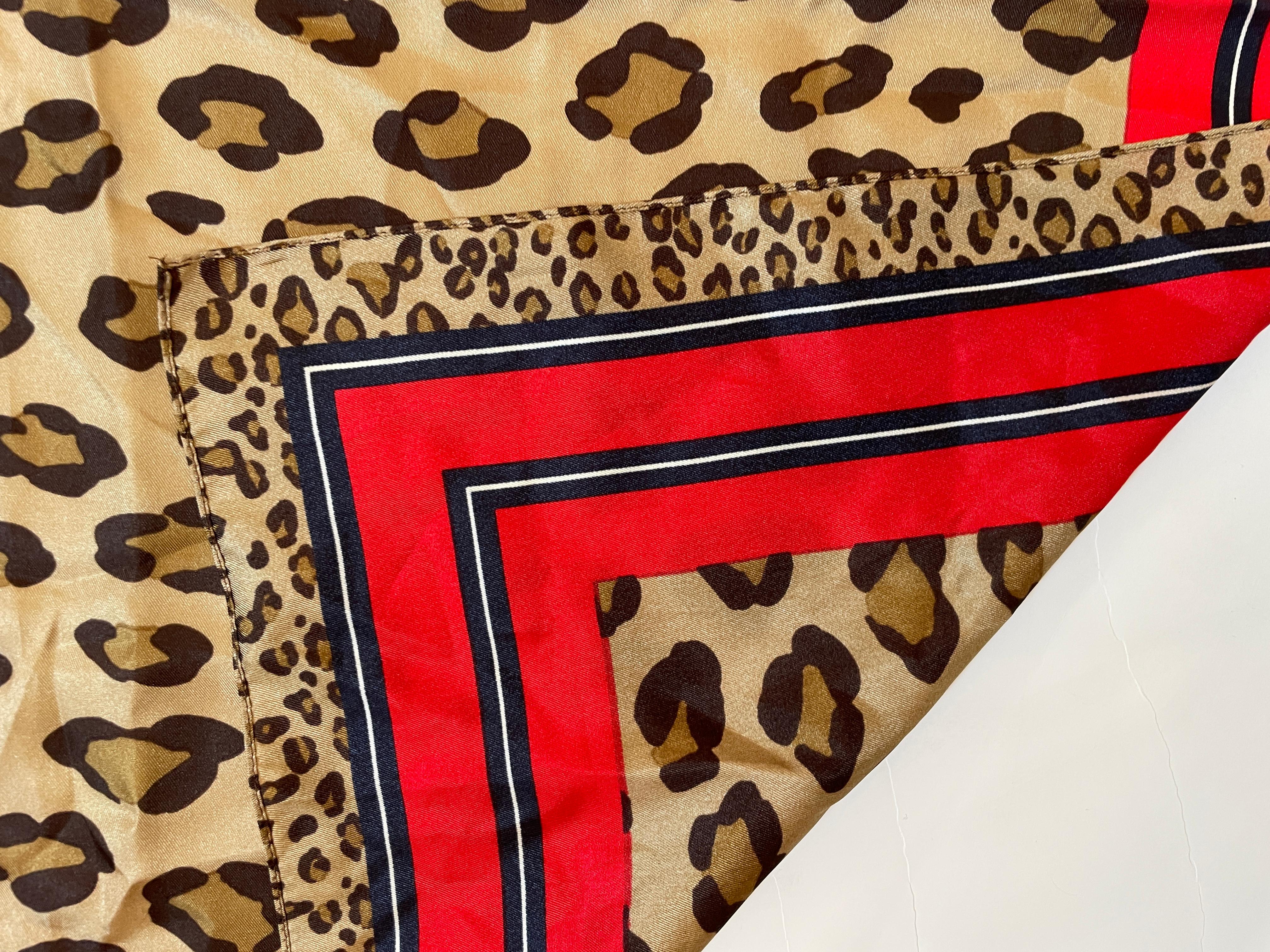 Vintage Anne Klein Leopard Animal Print Silk Scarf For Sale 6