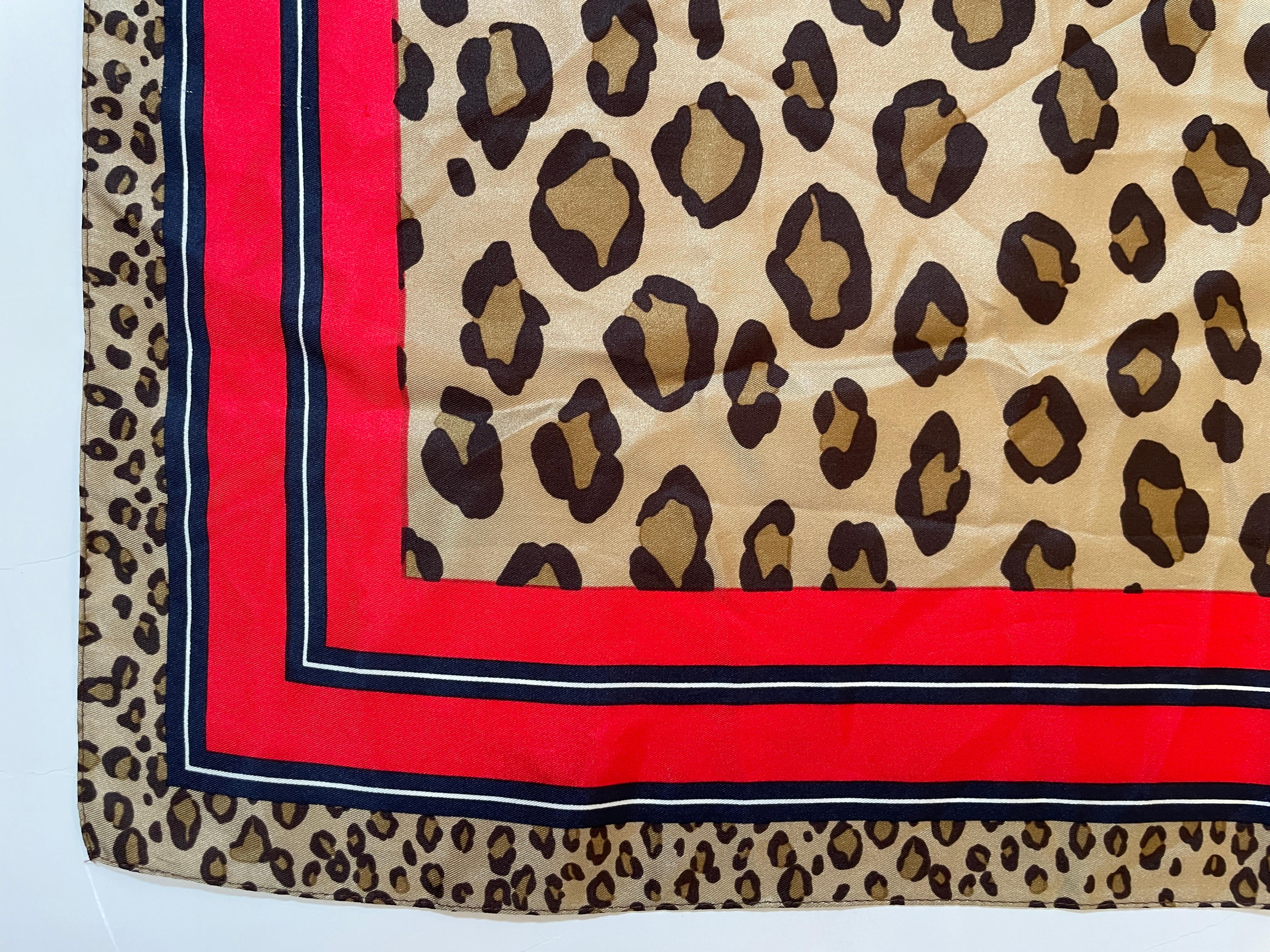 Vintage Anne Klein Leopard Animal Print Silk Scarf For Sale 7