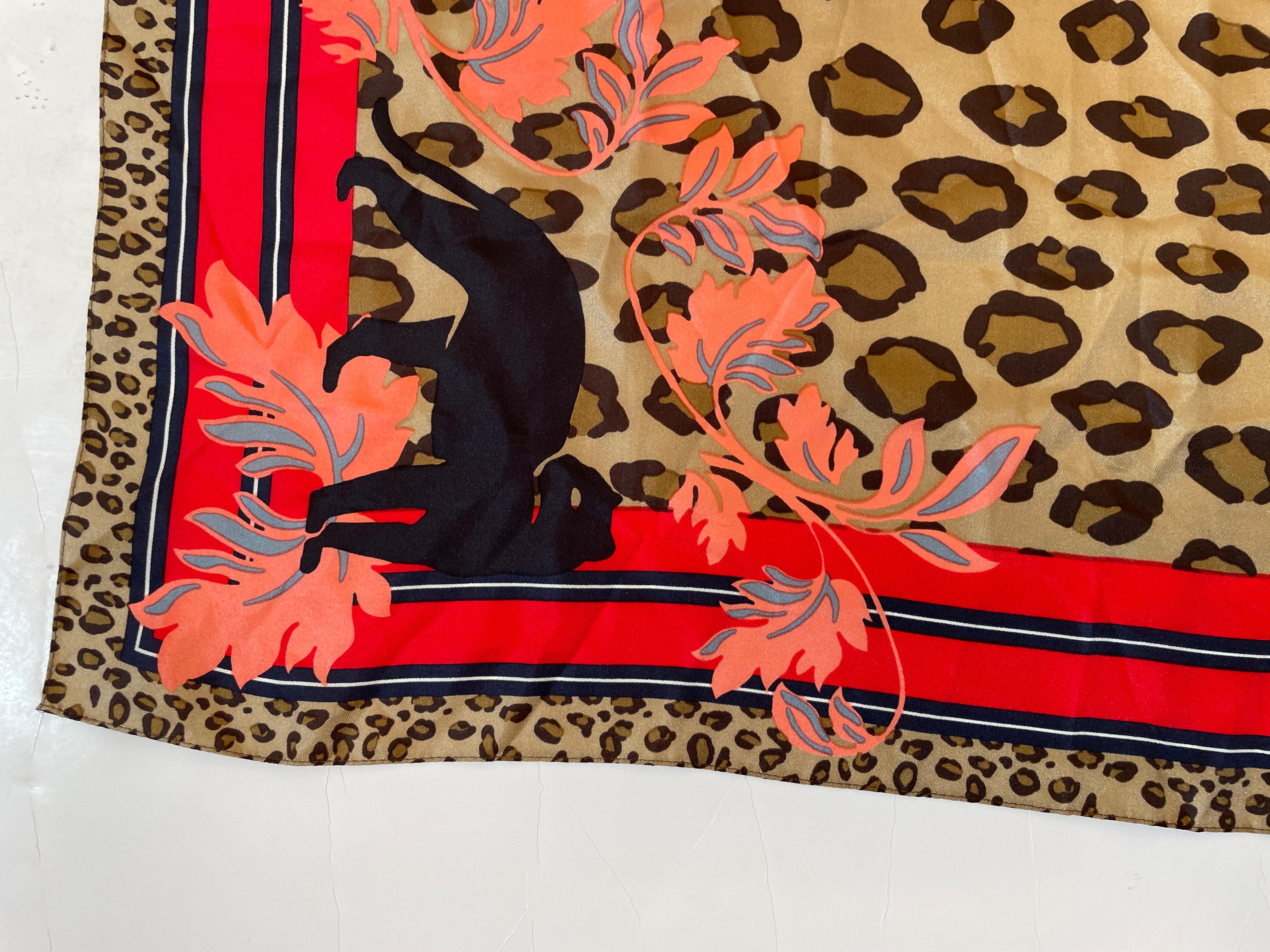 Women's or Men's Vintage Anne Klein Leopard Animal Print Silk Scarf For Sale