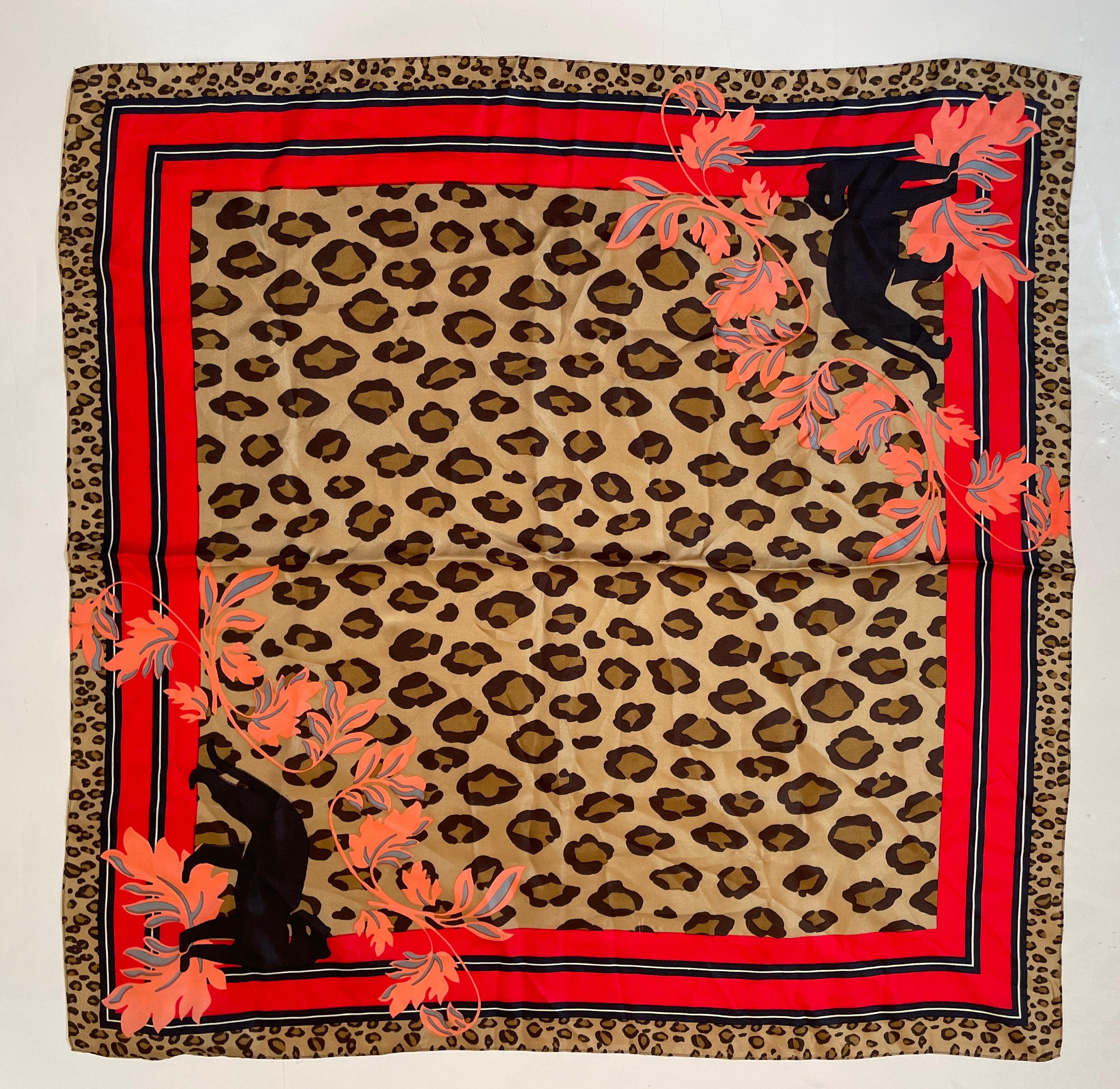 Vintage Anne Klein Leopard Animal Print Silk Scarf For Sale 2