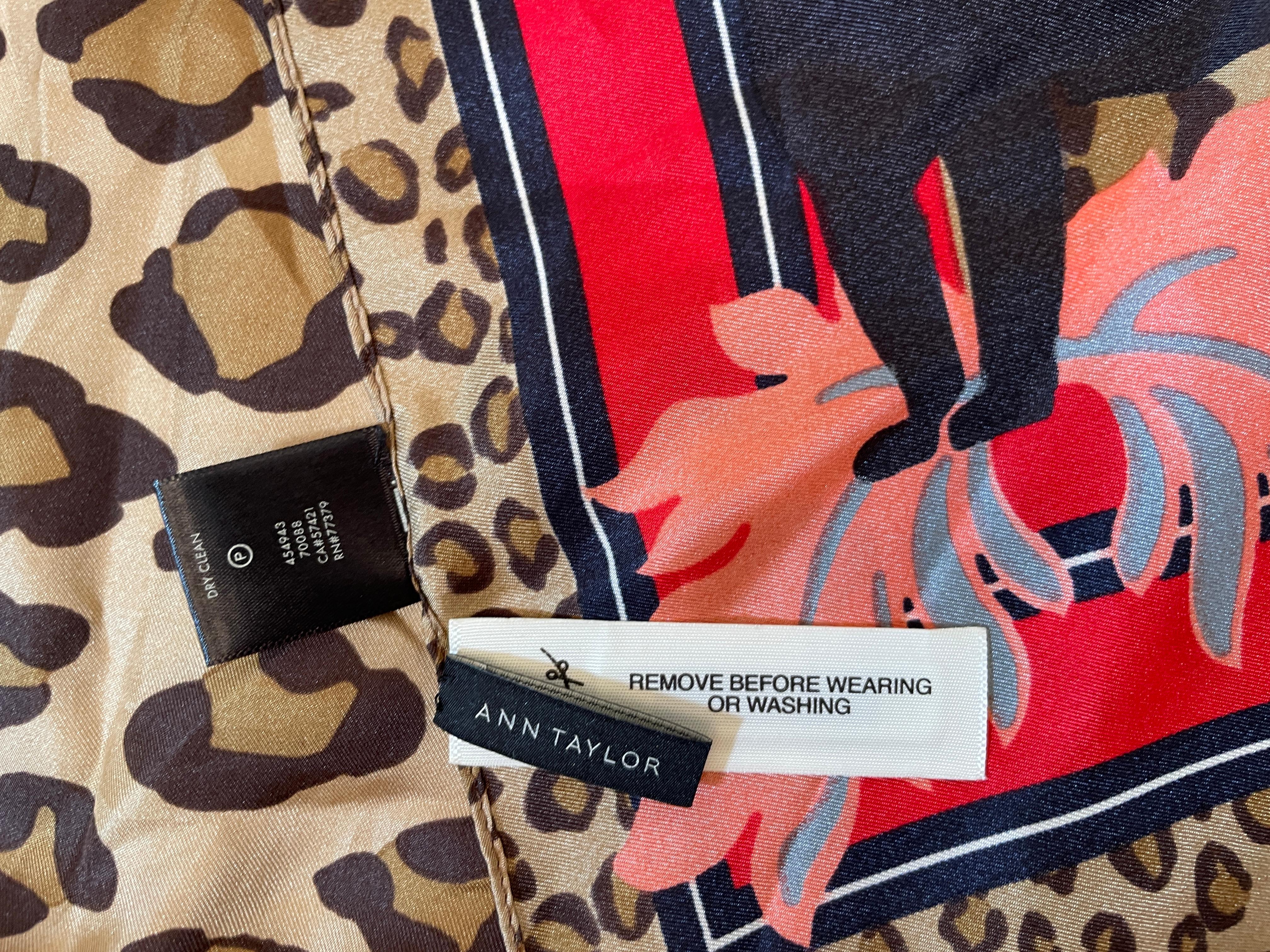 Vintage Anne Klein Leopard Animal Print Silk Scarf For Sale 5