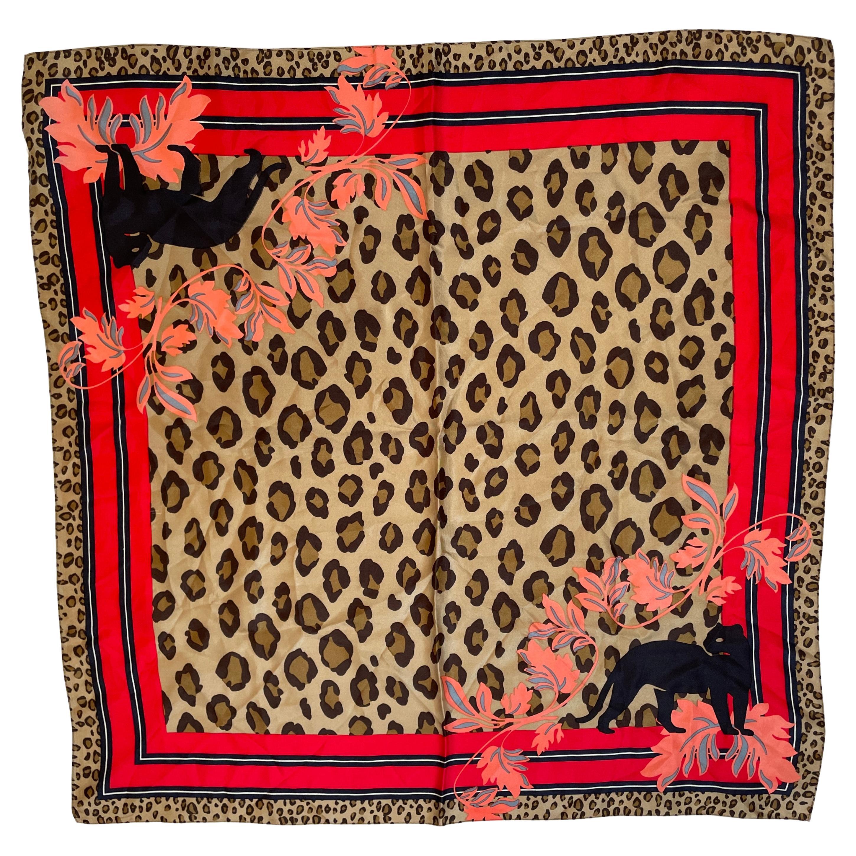 Vintage Anne Klein Leopard Animal Print Silk Scarf For Sale
