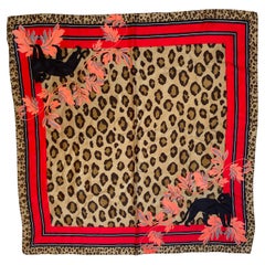 Vintage Anne Klein Leopard Animal Print Silk Scarf
