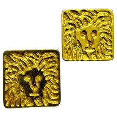 Vintage ANNE KLEIN lions head gold tone designer earrings